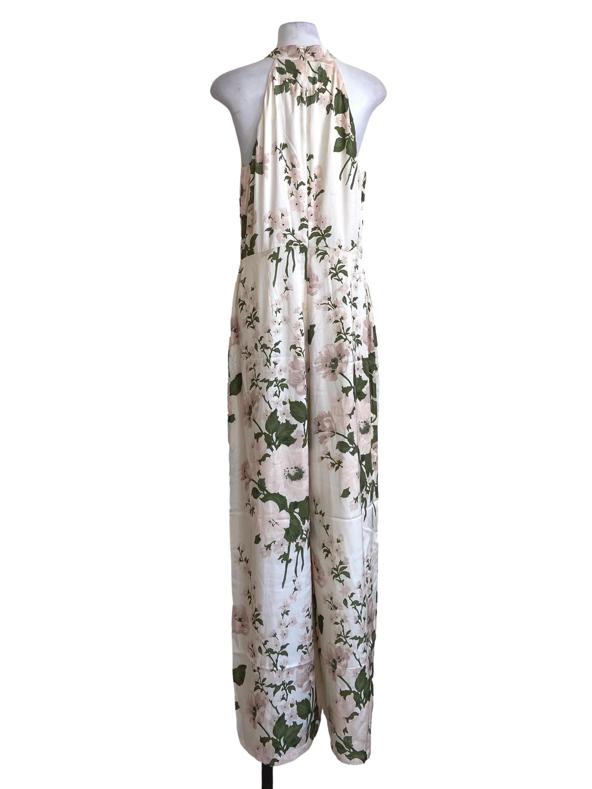 White & Floral Halter Neck Long Jumpsuit