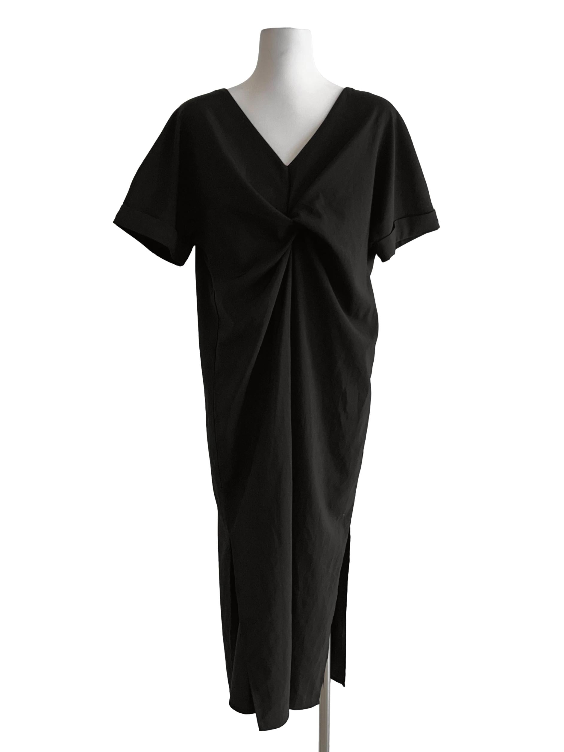 Black V-Neckline Midi Dress
