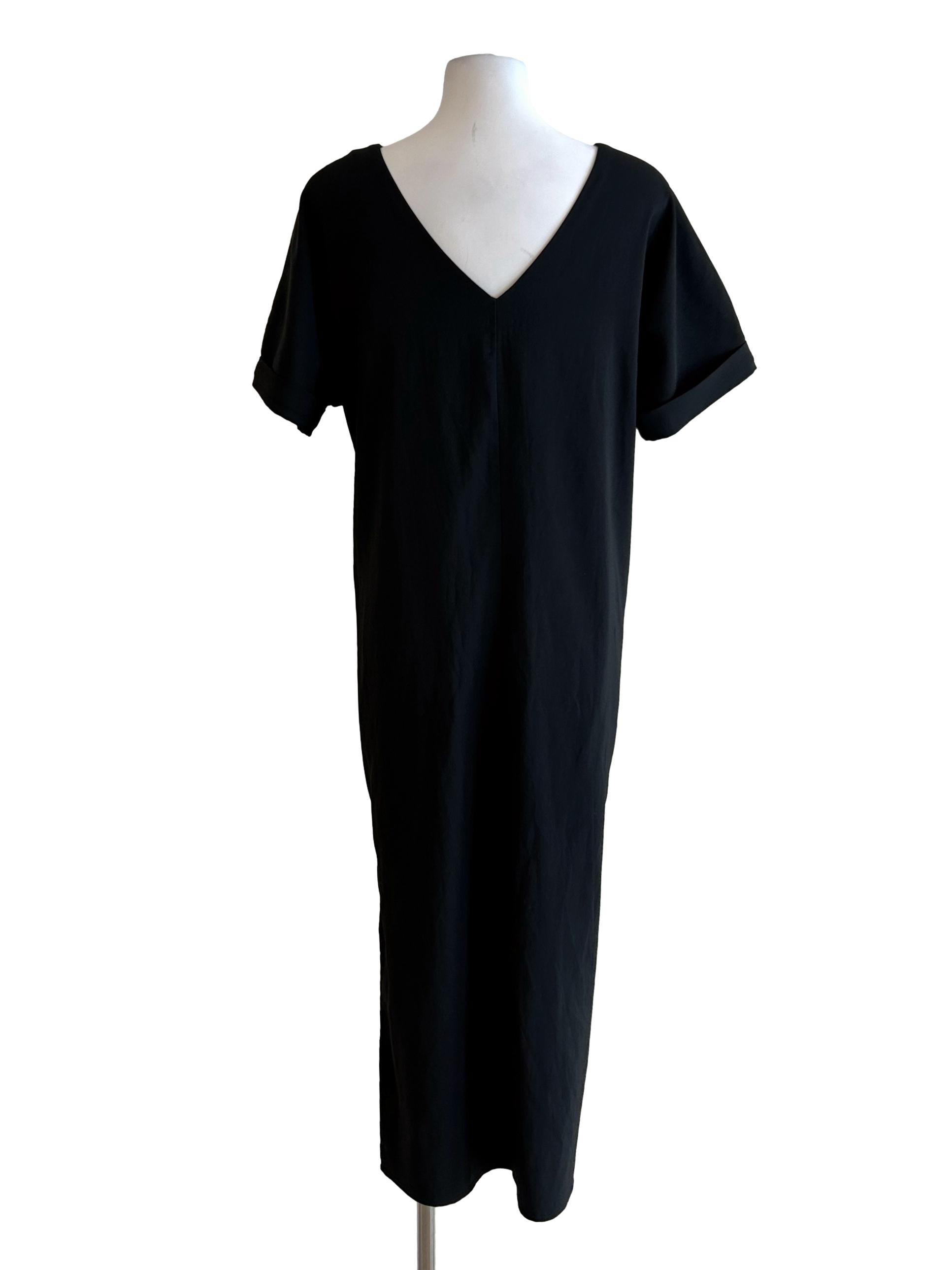 Black V-Neckline Midi Dress