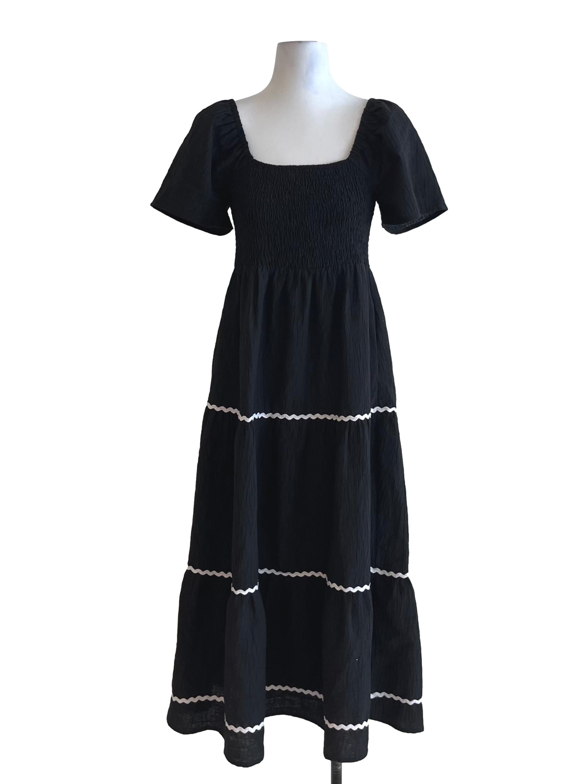 Black Square Neckline Empire Dress
