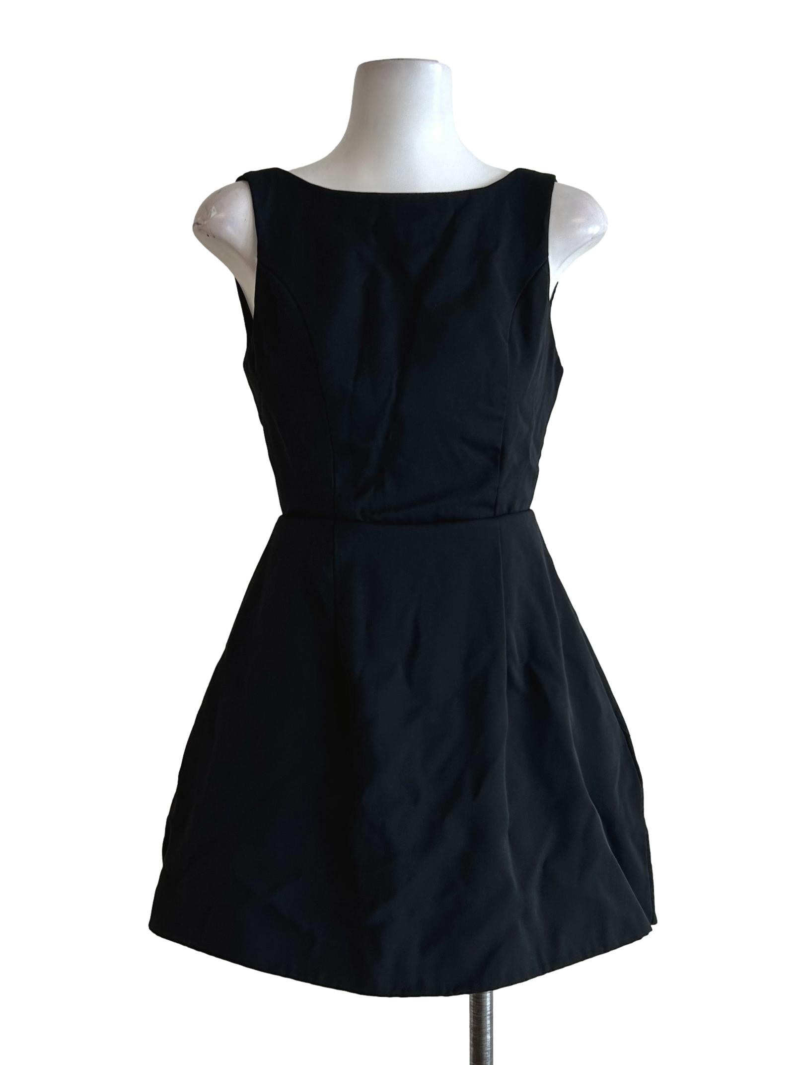 Black Boat Neckline Mini Dress