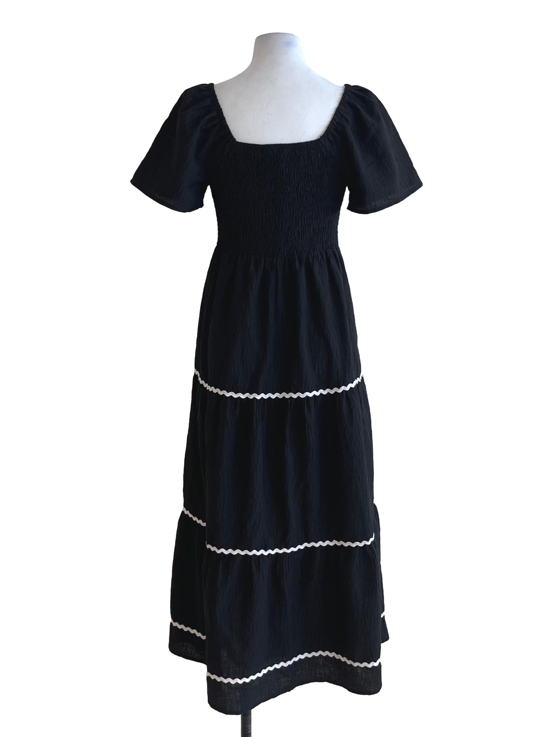 Black Square Neckline Empire Dress