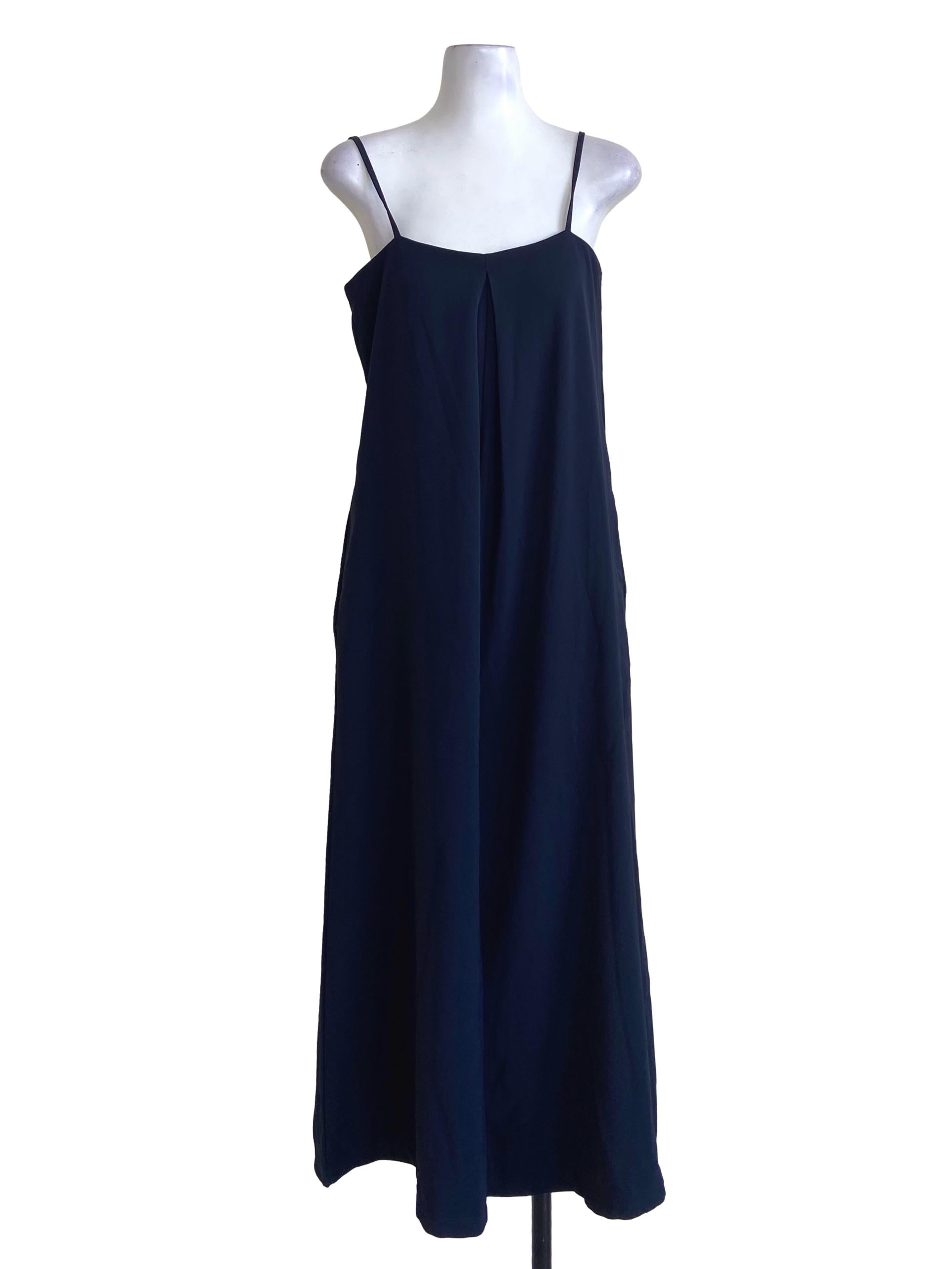 Navy Blue Spaghetti Straps Twill Jumpsuit