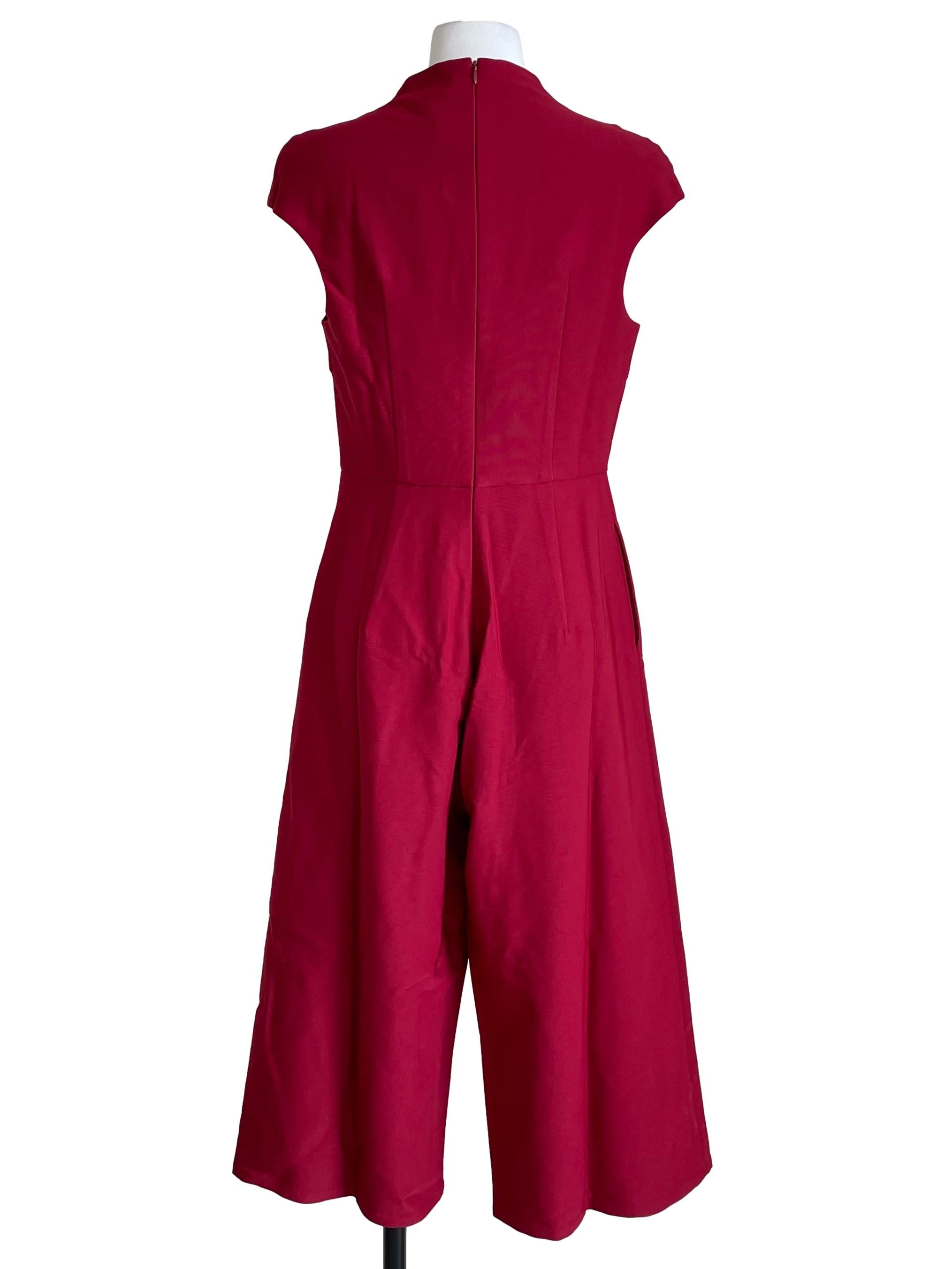 Red Drop Shoulder Pleated Jumpsuit