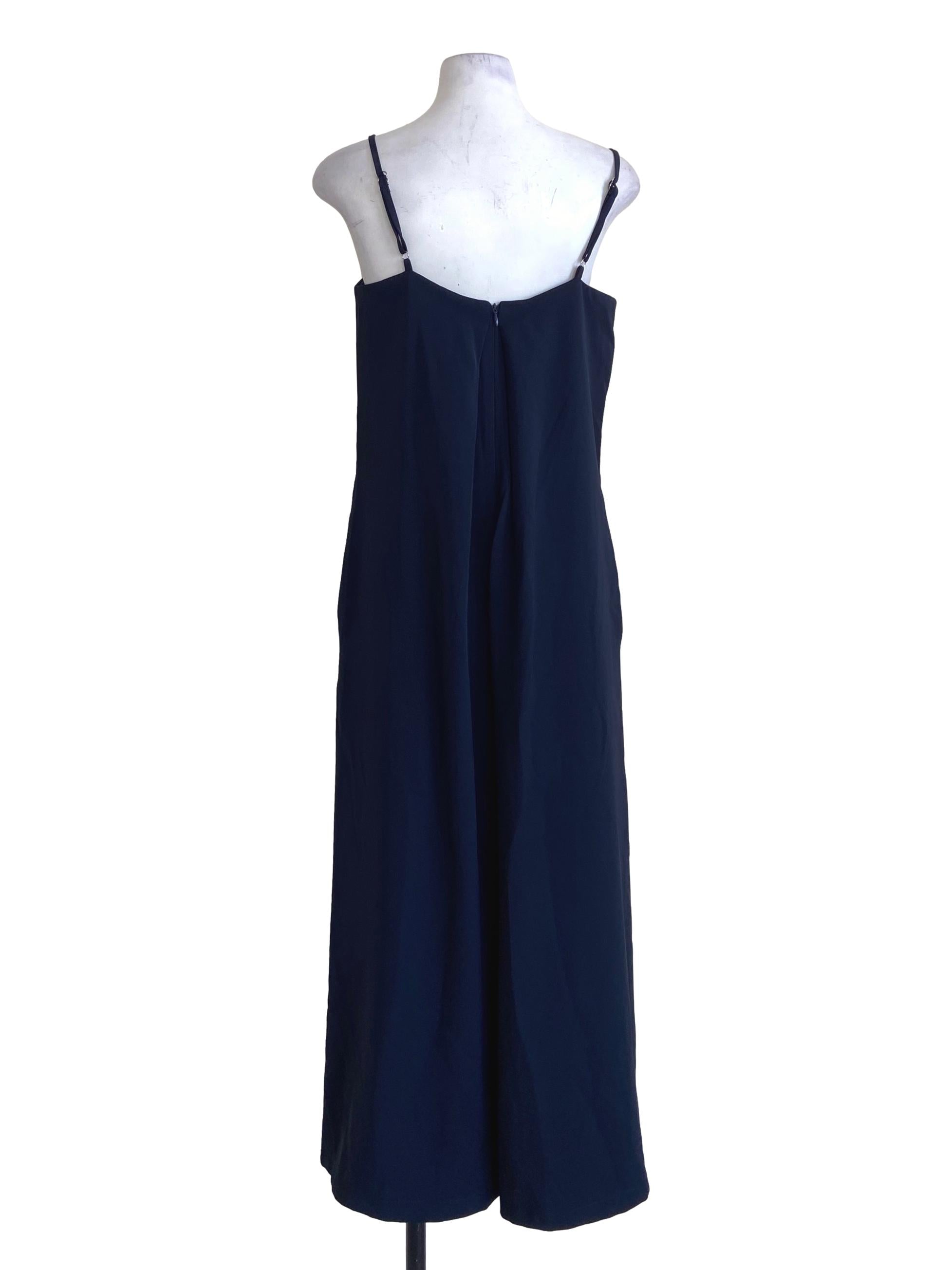 Navy Blue Spaghetti Straps Twill Jumpsuit