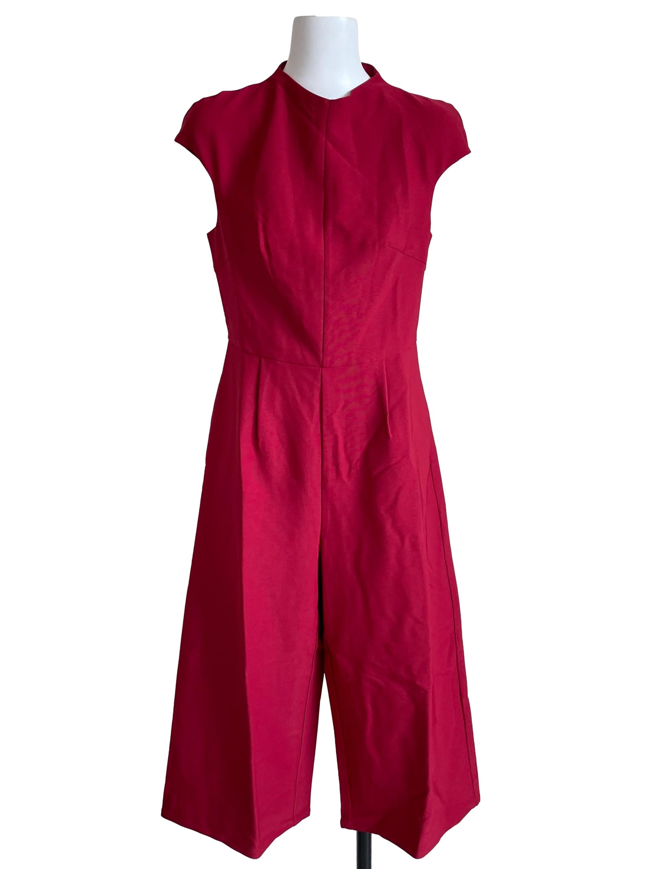 Red Drop Shoulder Pleated Jumpsuit