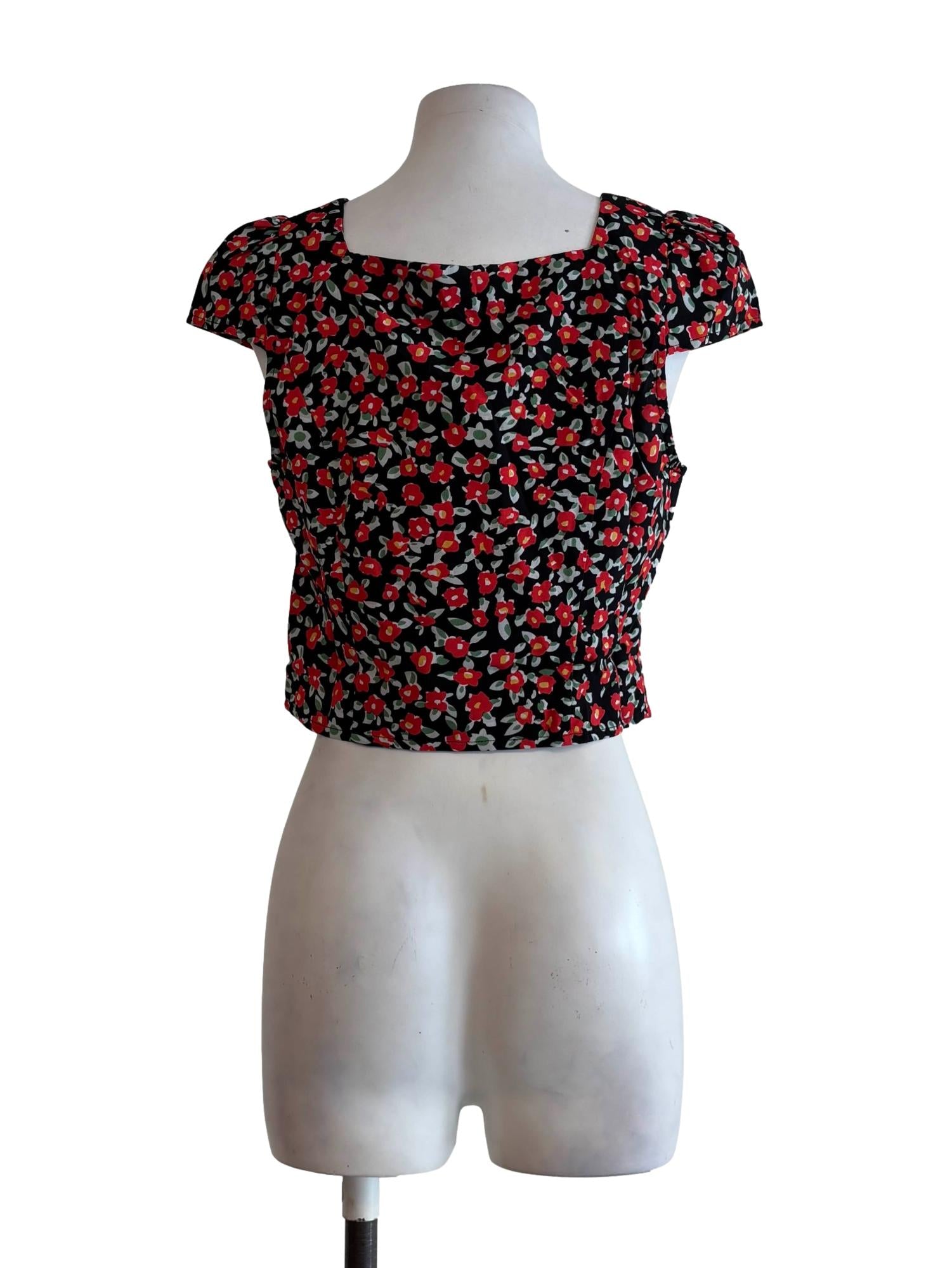 Red Floral Print Baby Doll Crop Top