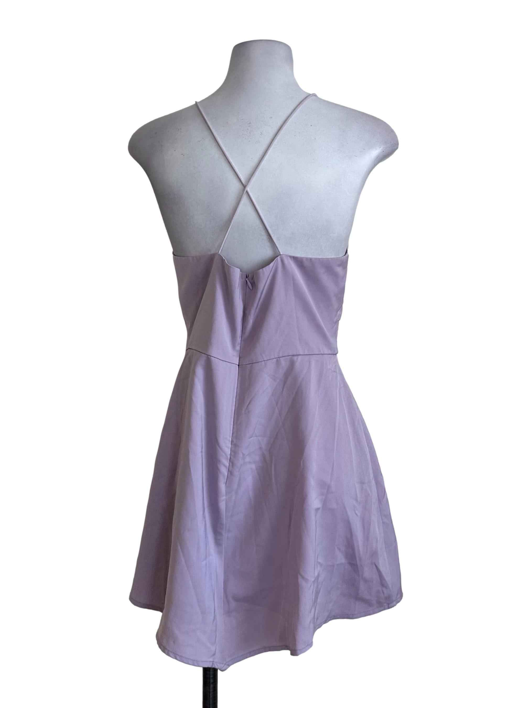 Lilac Purple Knot Satin Halter Dress