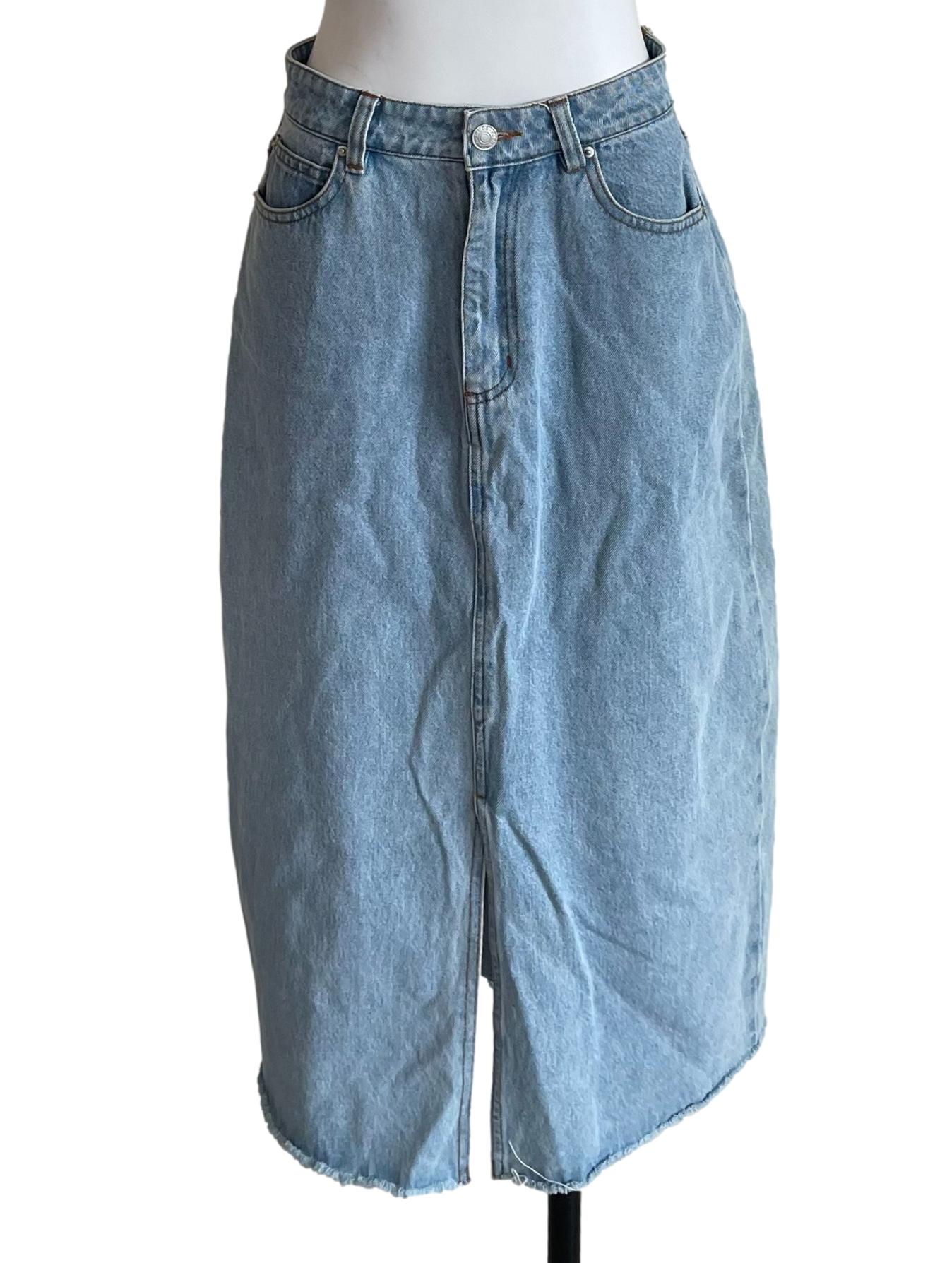 Light Blue Distressed Pencil Denim Skirt