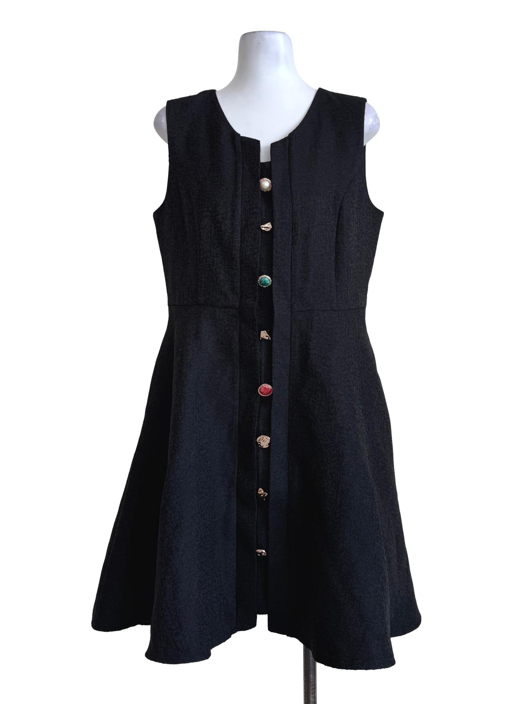 Cushion Black Multi-Colour Buttons Dress