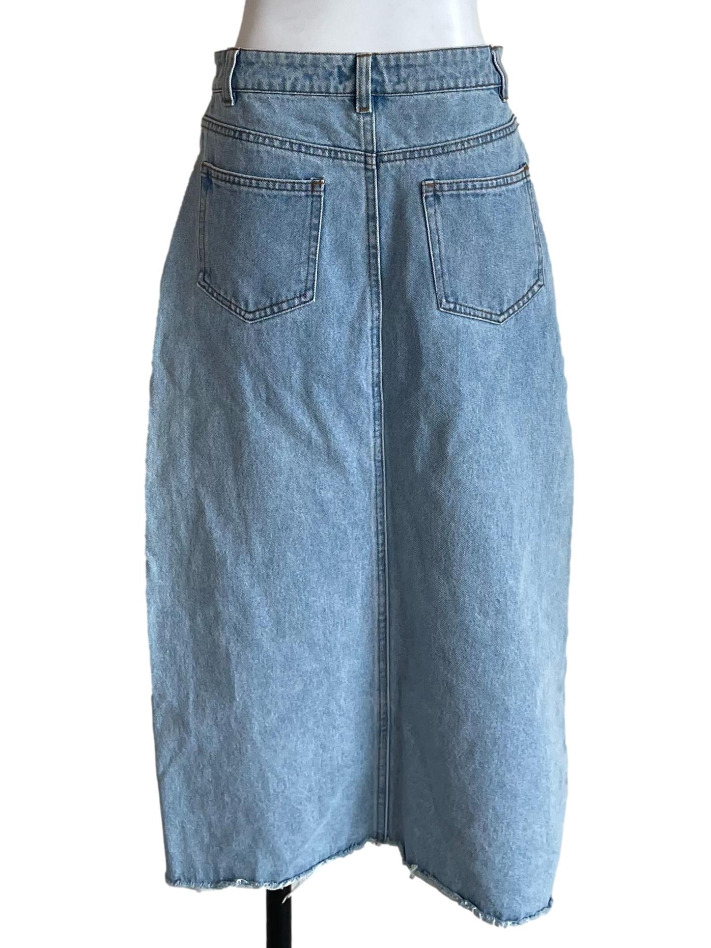 Light Blue Distressed Pencil Denim Skirt