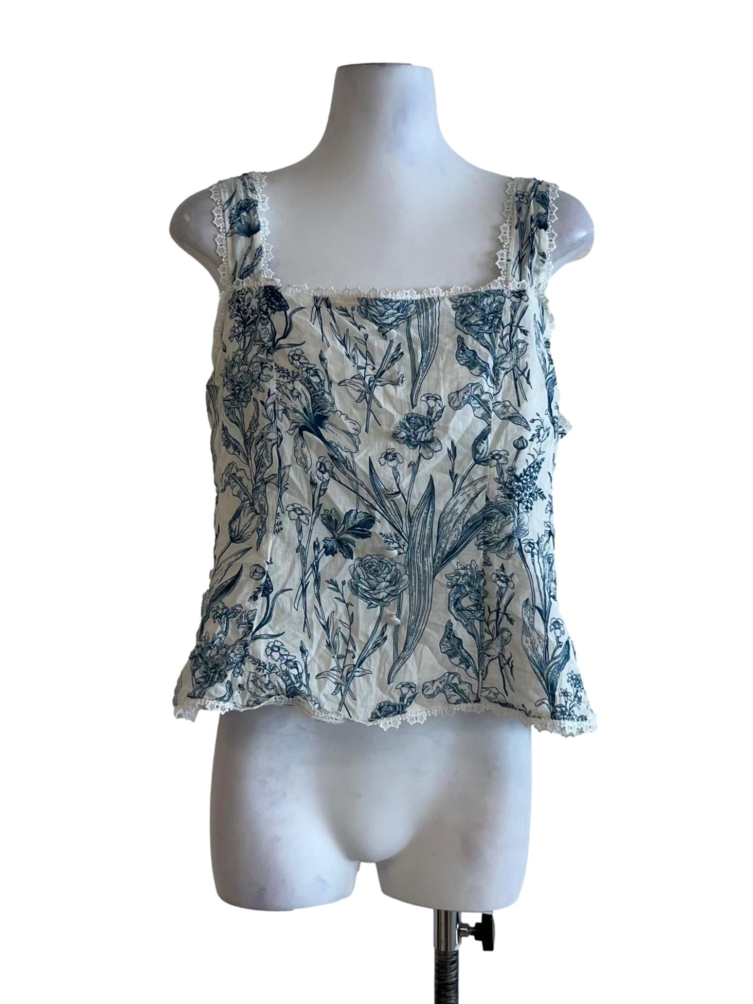 White Floral Sleeveless Top