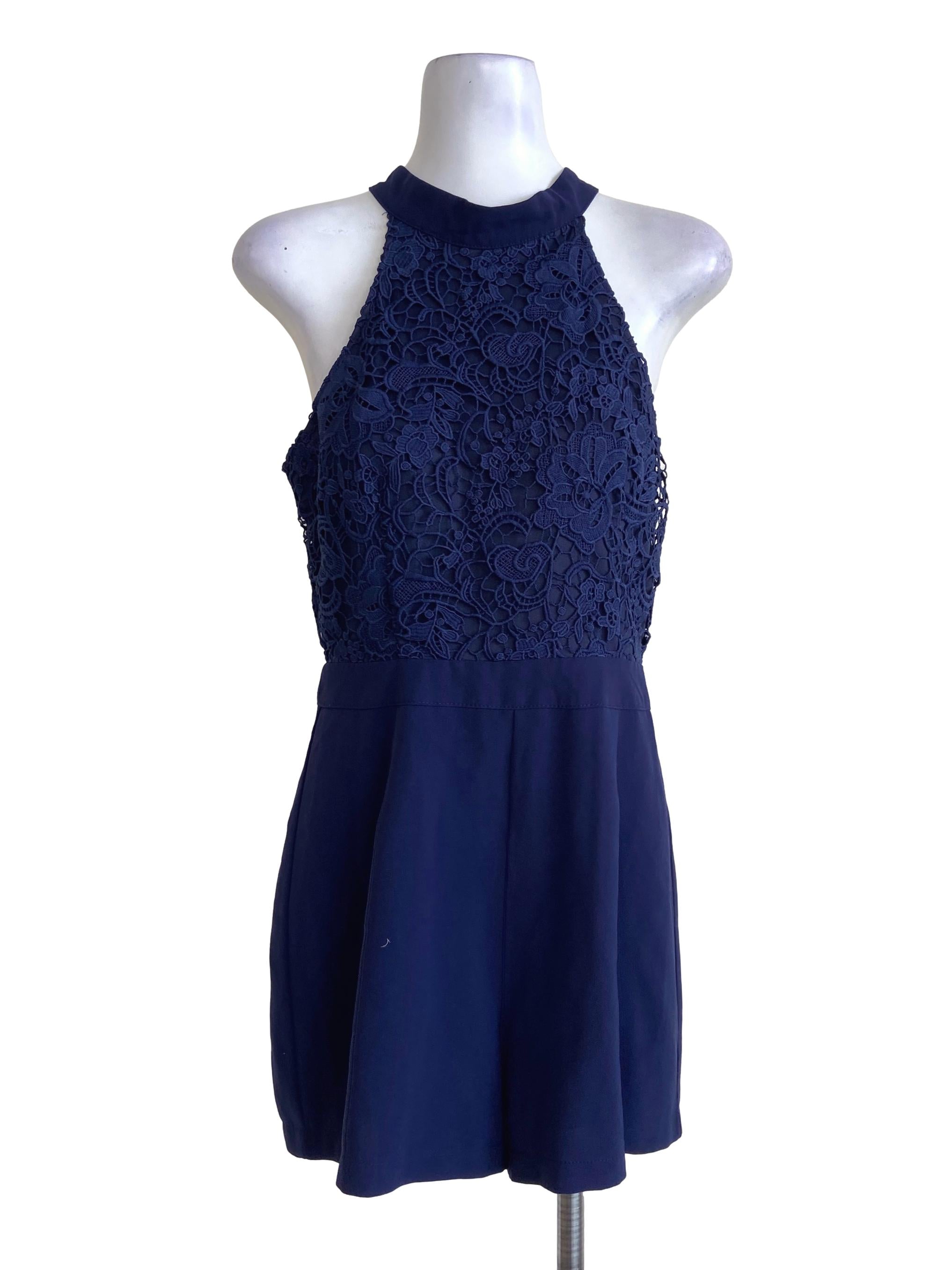 Cobalt Blue Sleeveless Floral Lace Romper