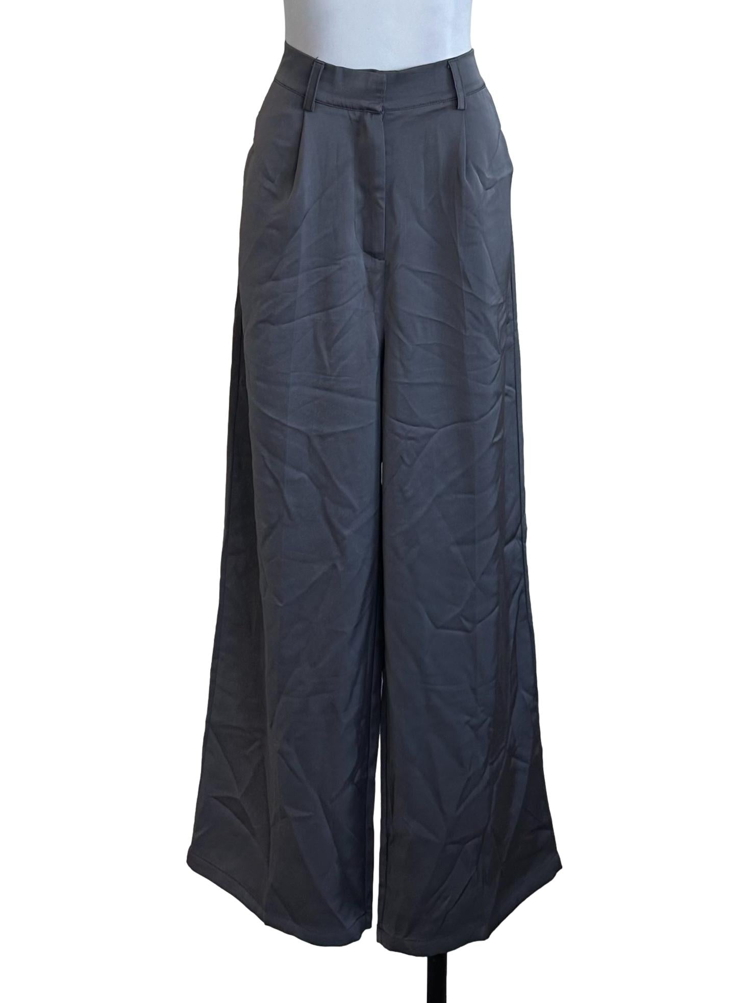 Cloud Grey Satin Flare Pants