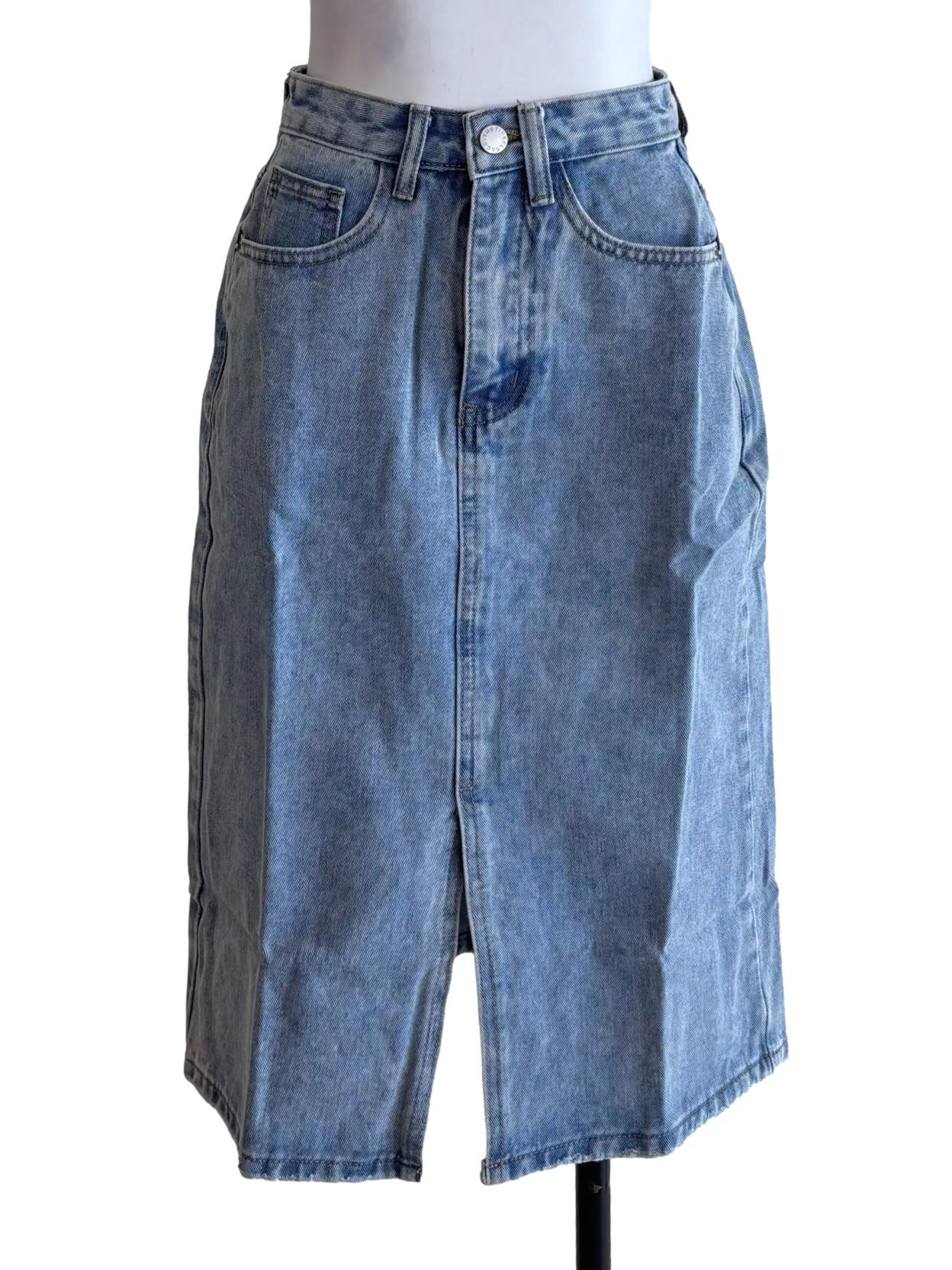Blue Leighton Denim Midi Skirt