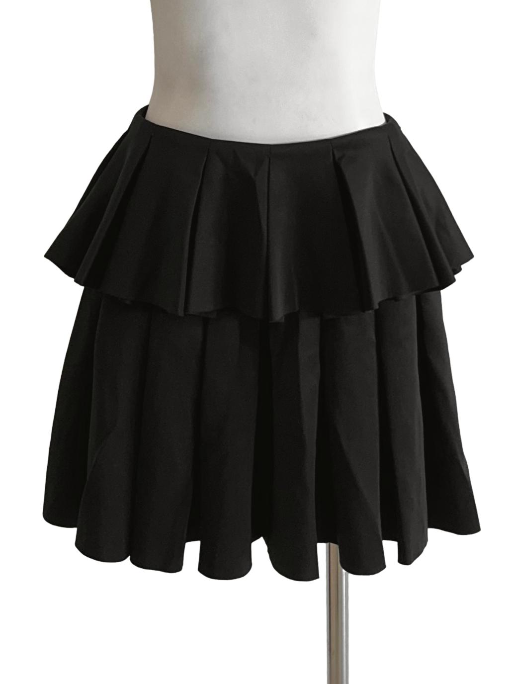 Matte Black Layered Pleat Skirt LB