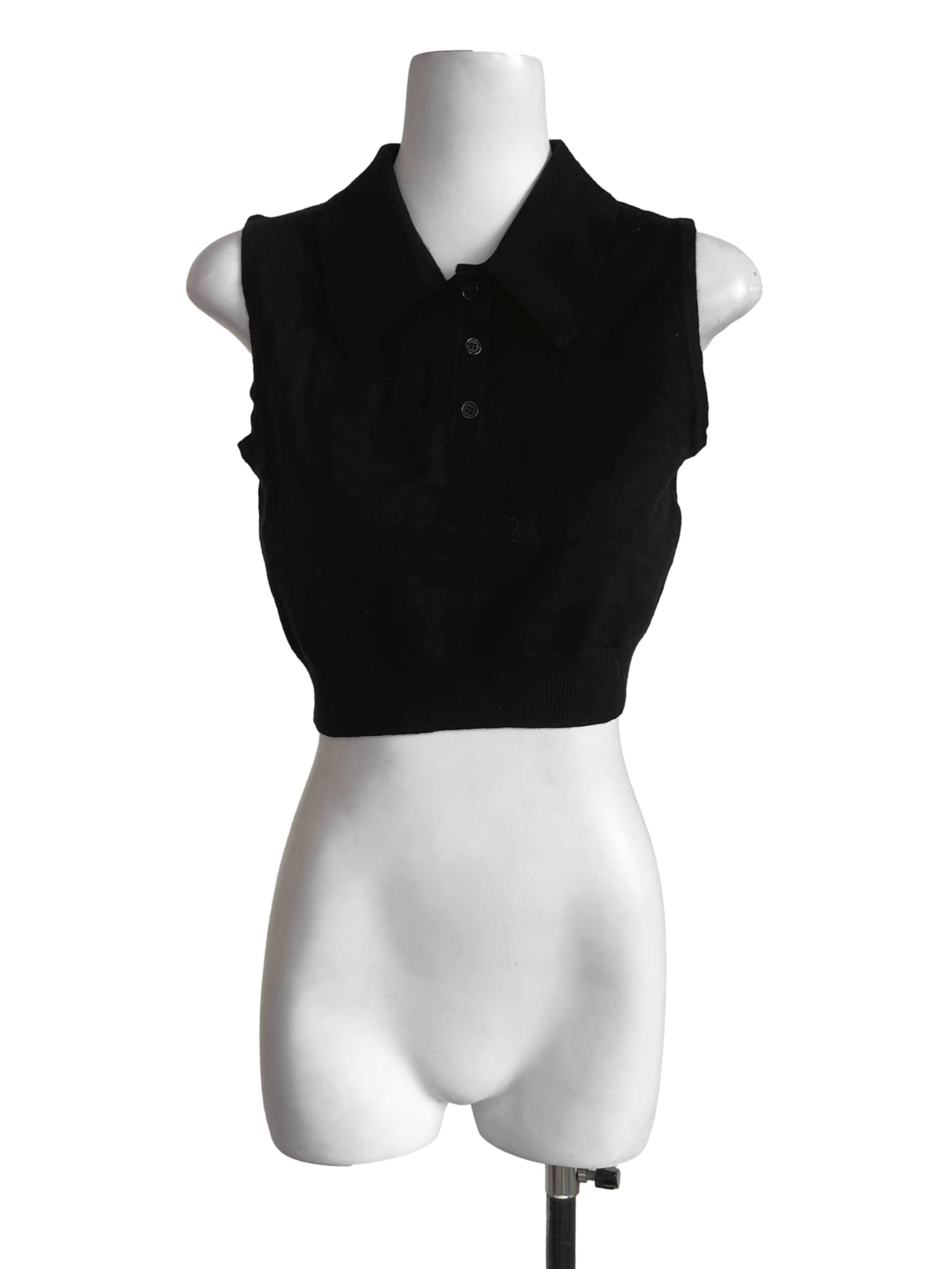 Black Collared Knitted Crop Top TTR