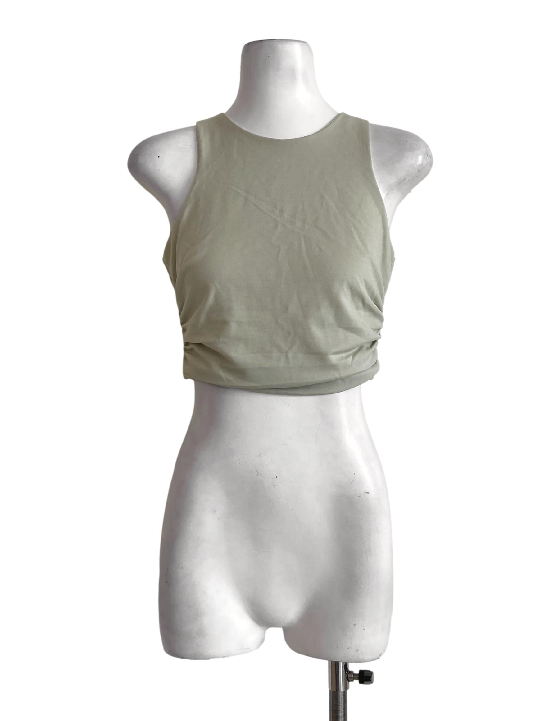 Mint Green Twill Sleeveless Crop Blouse