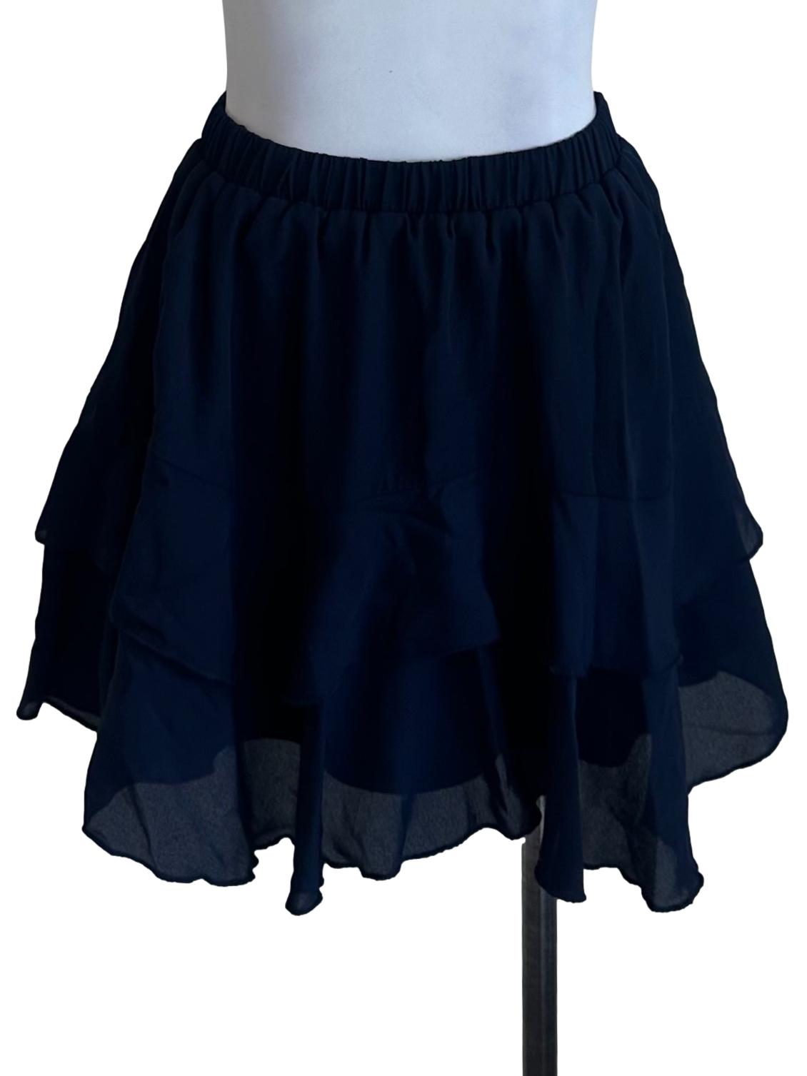 Navy Blue Elastic Waist Tiered Skorts
