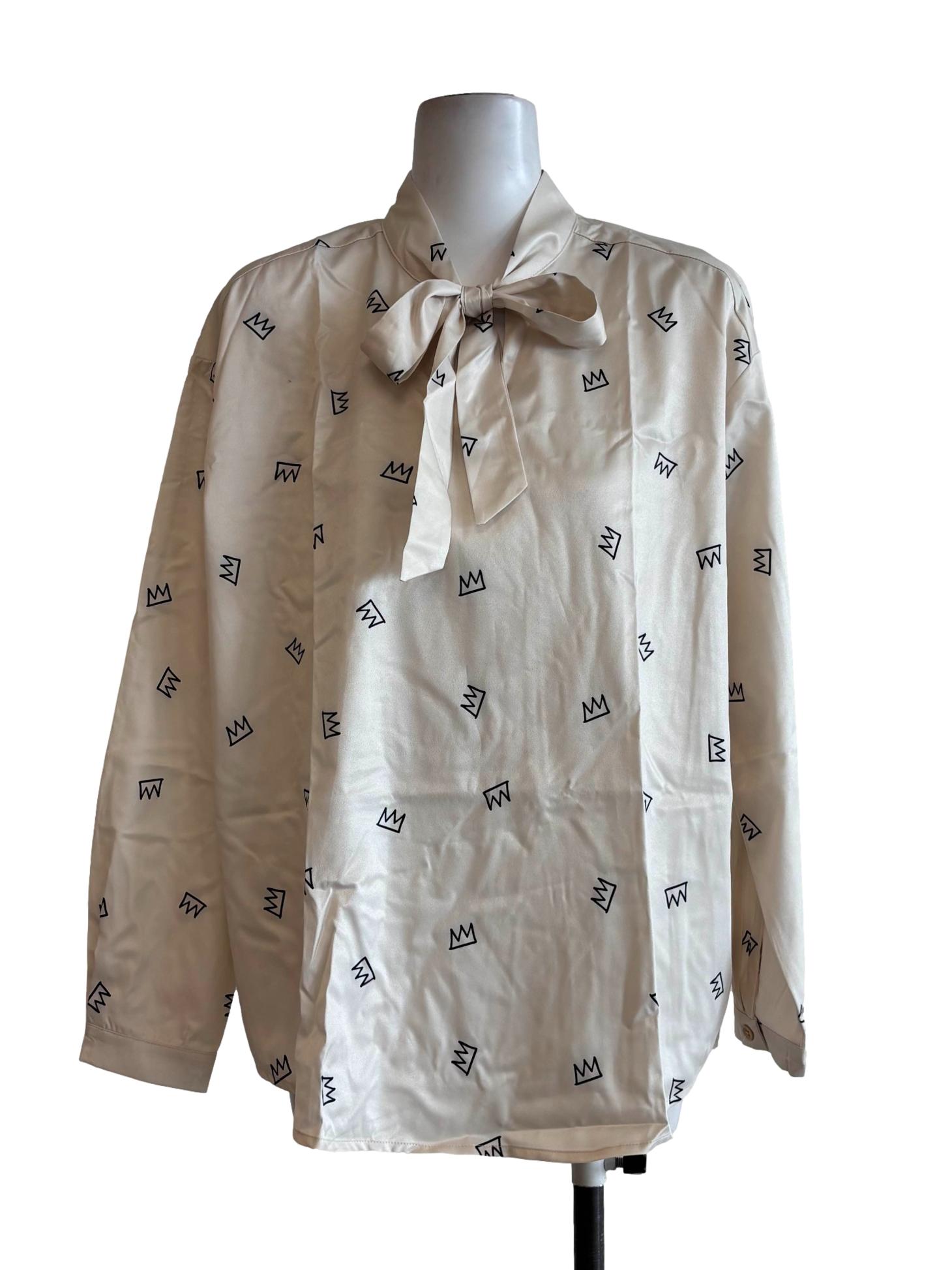 Beige Long Sleeve Printed Blouse