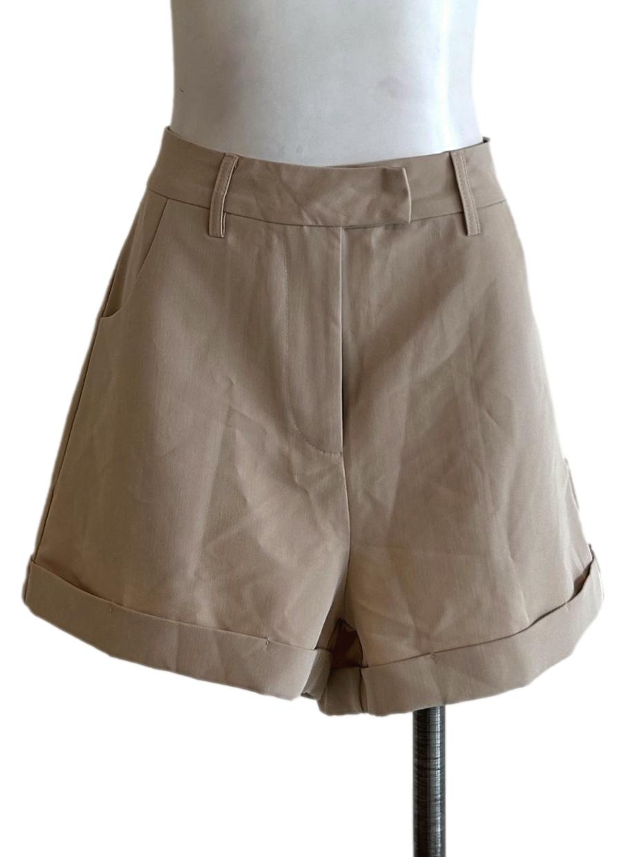 Beige Turn Up Shorts