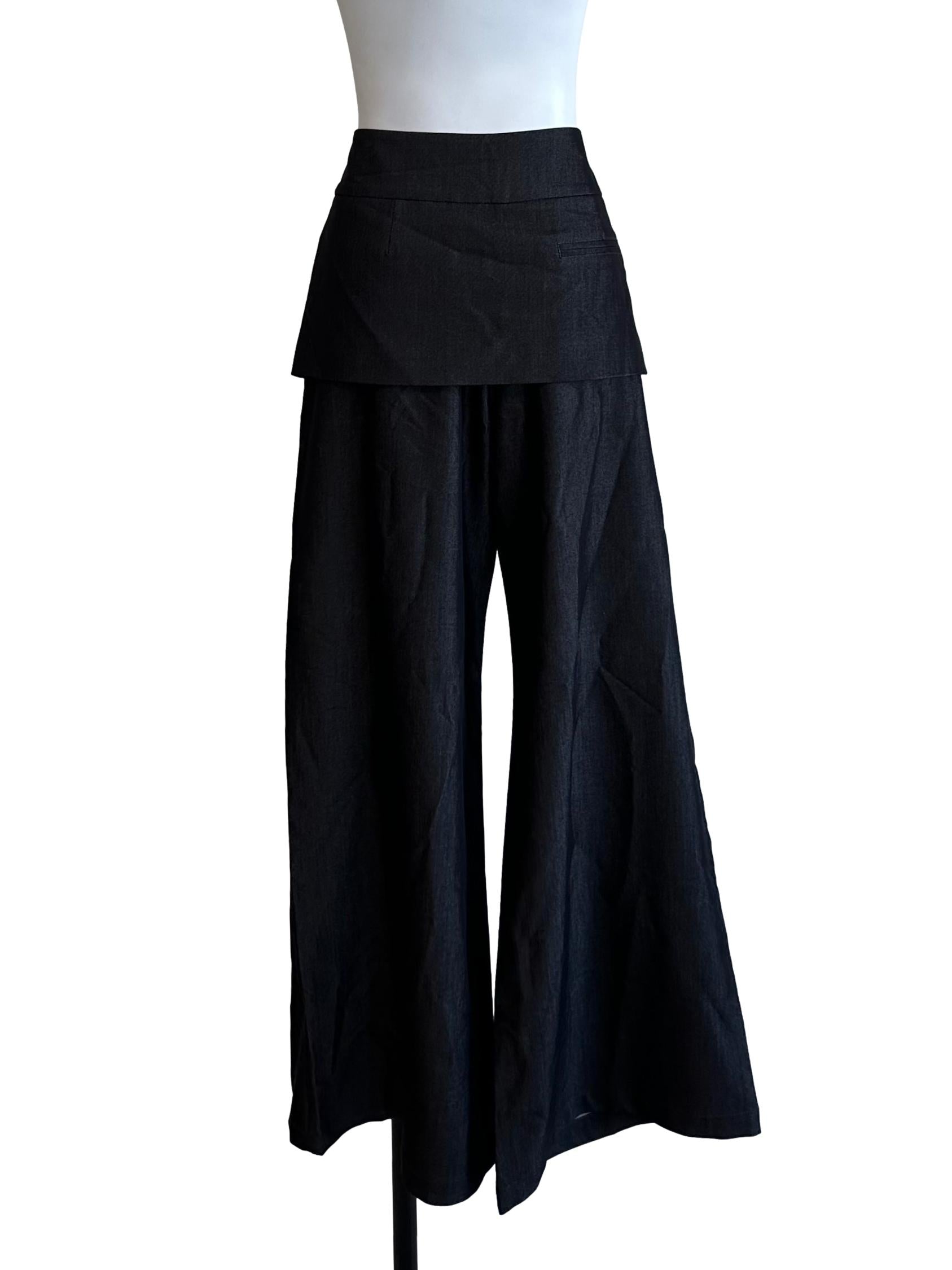 Charcoal Black Wide Leg Skirt Long Pants