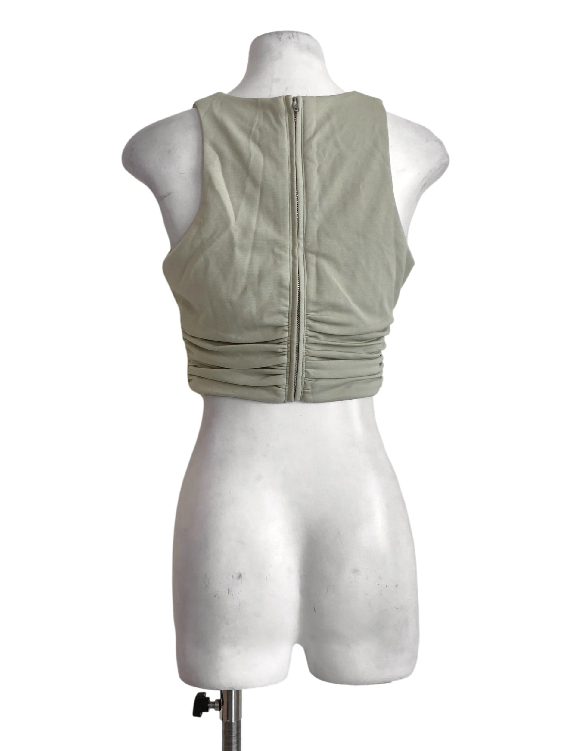 Mint Green Twill Sleeveless Crop Blouse