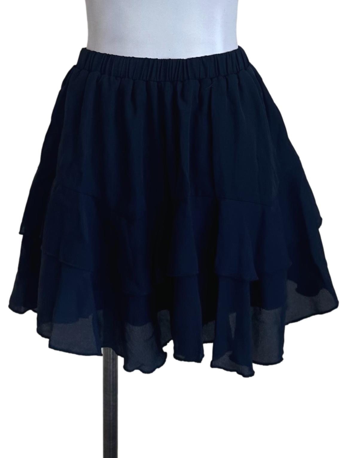Navy Blue Elastic Waist Tiered Skorts