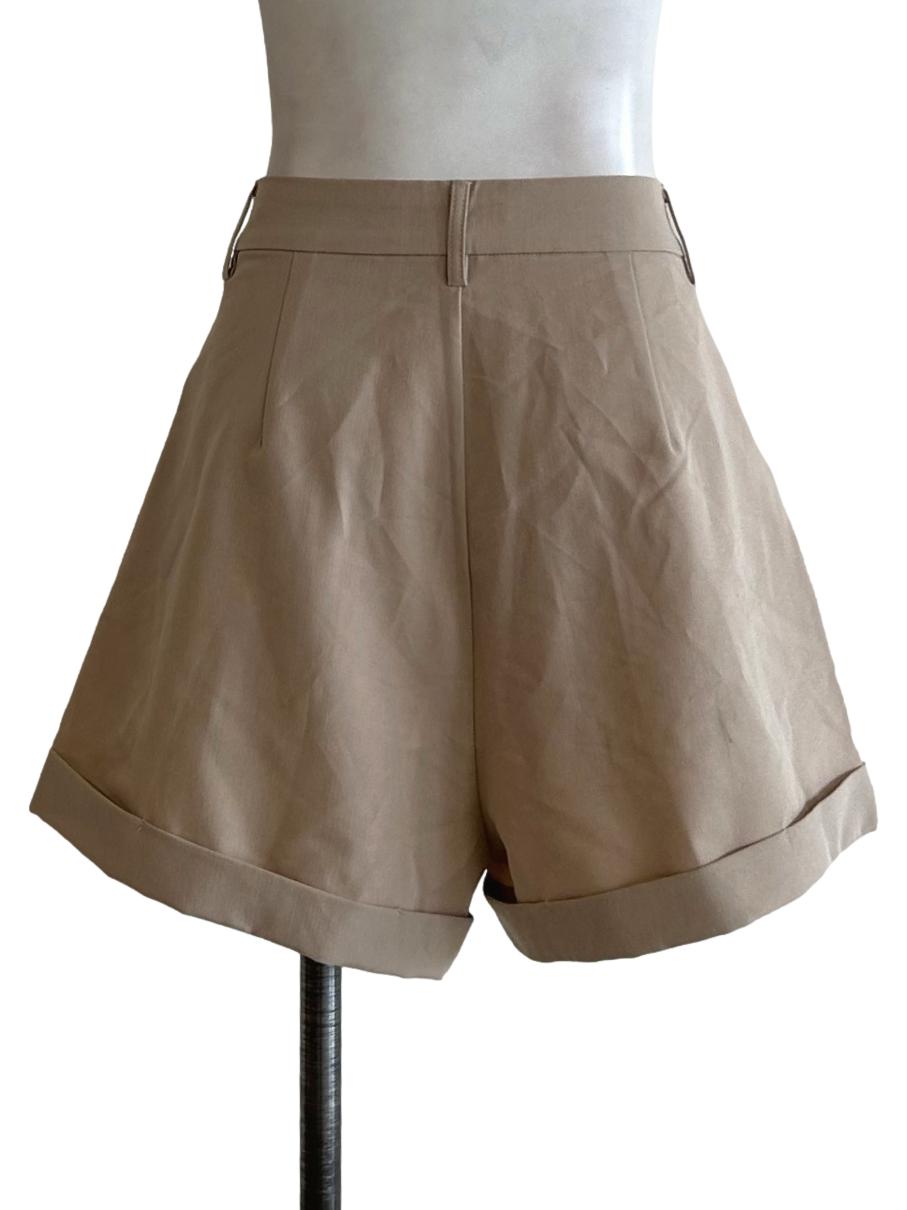 Beige Turn Up Shorts