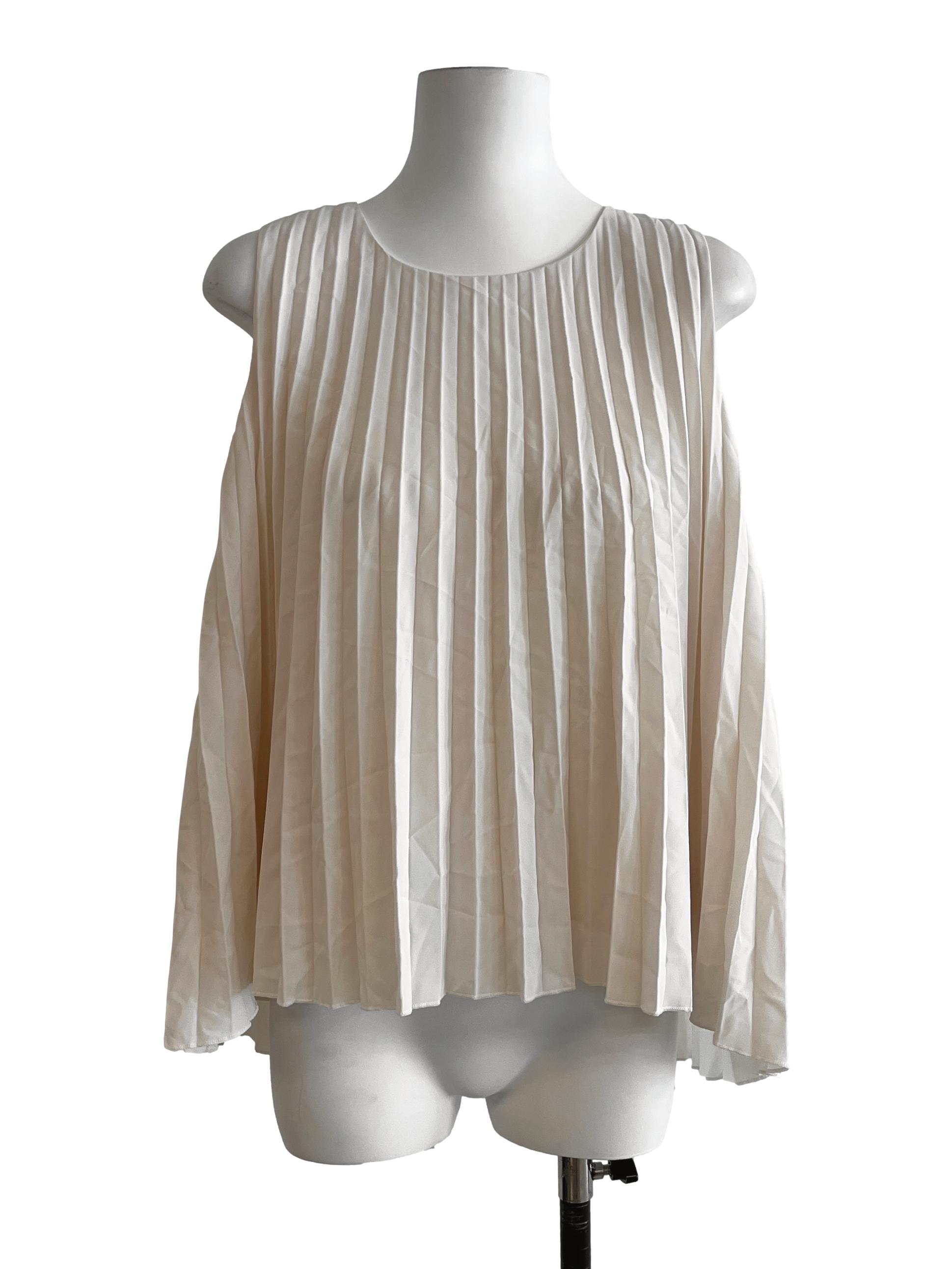 Linen White Pleated Sleeveless Top LB