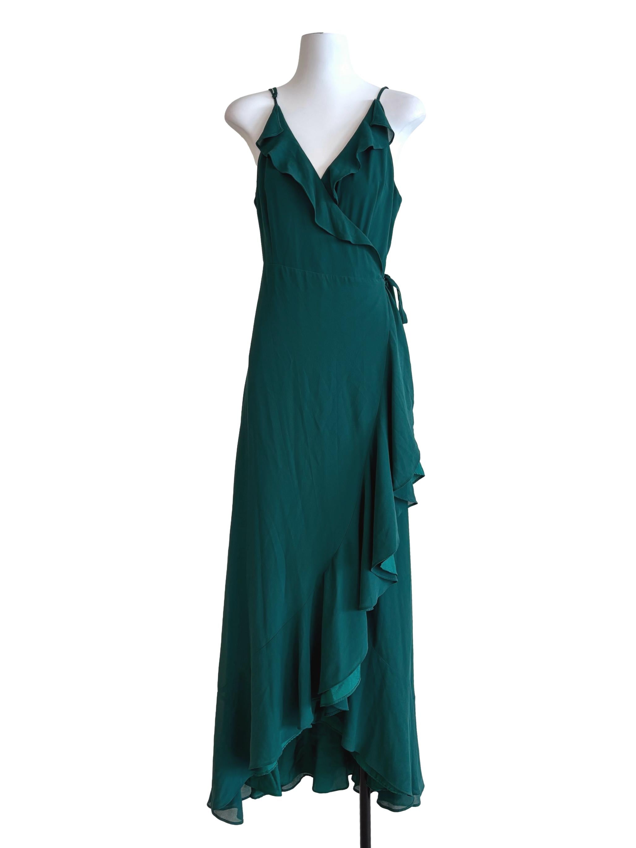 Pine Green Ruffle Maxi Wrap Dress