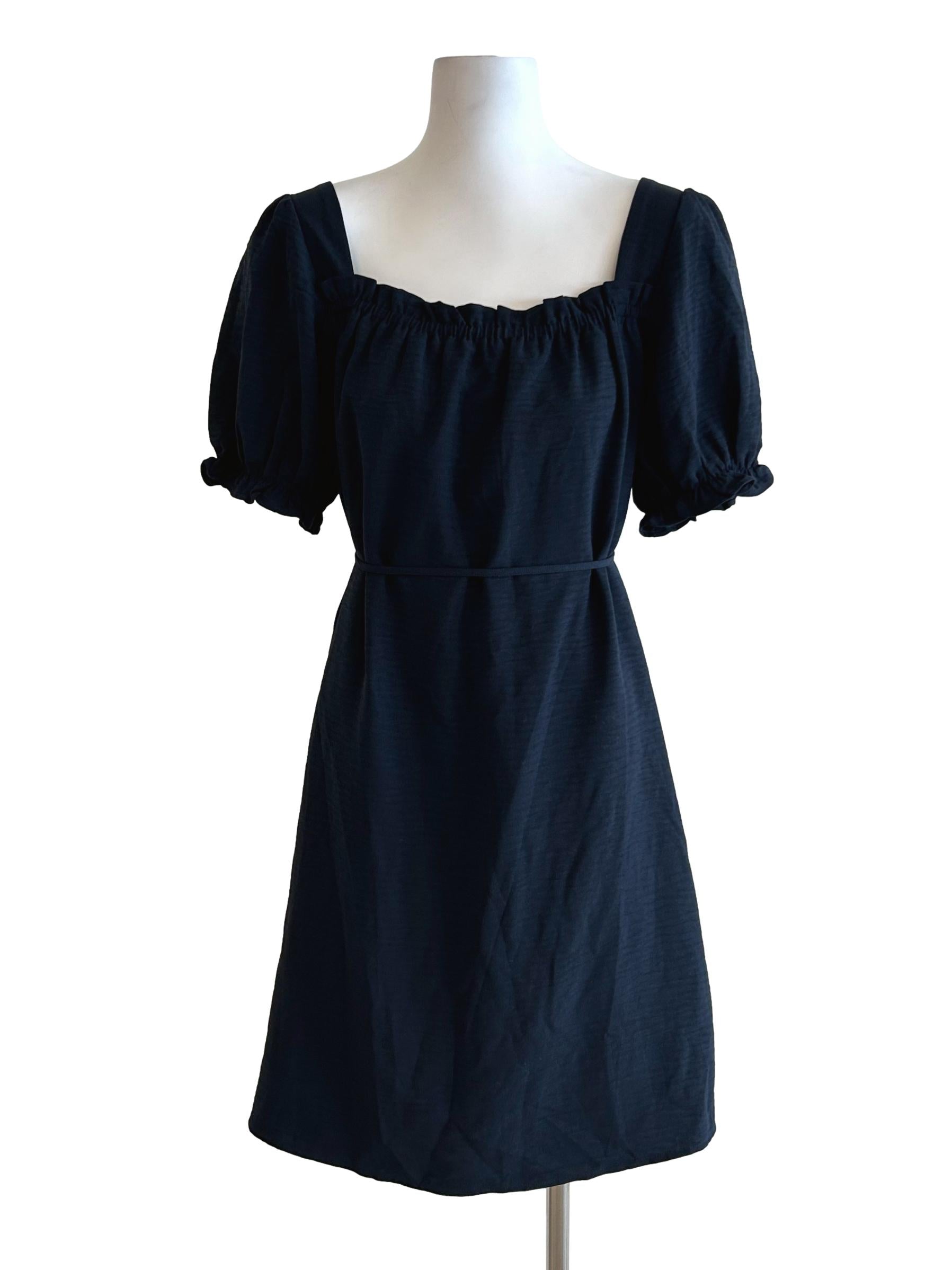 Navy Blue Textured Mini Dress