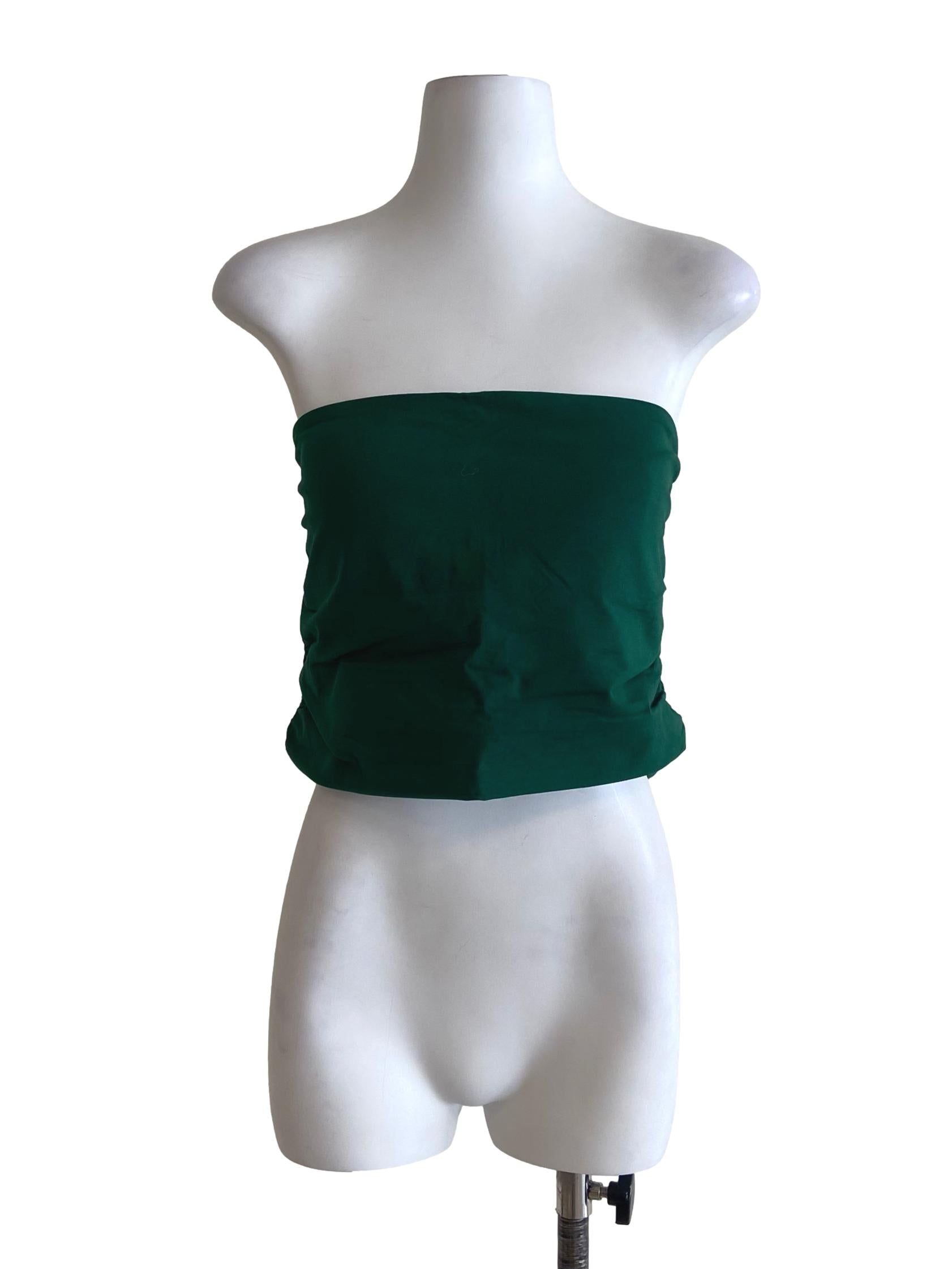 Green Ines Ruched Tube Padded Top