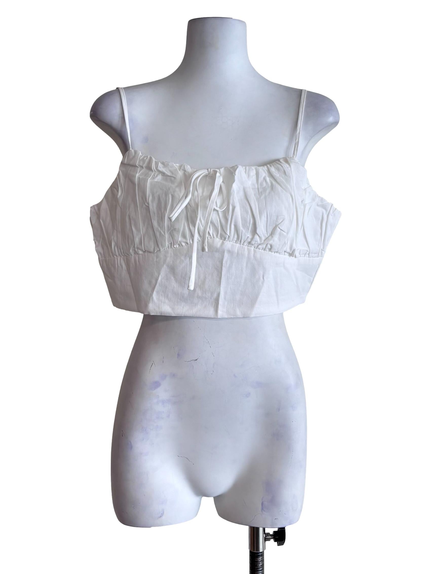 White Xandra Ruched Front Crop Top