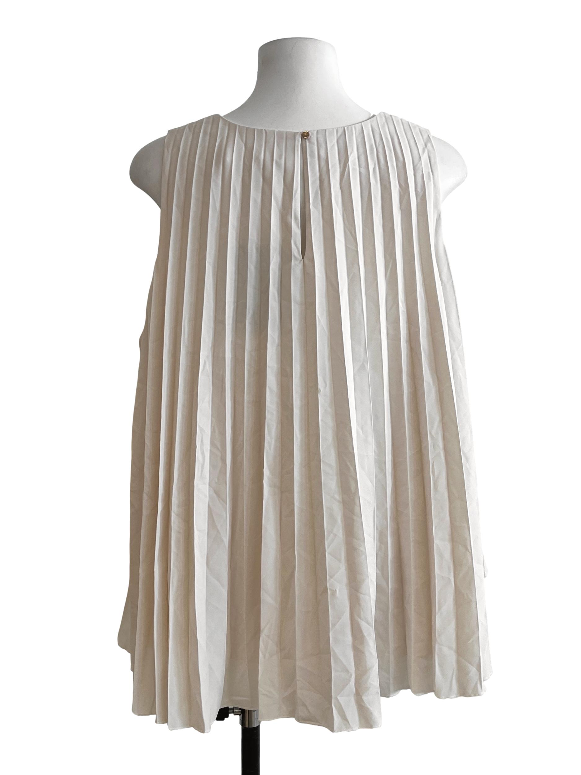 Linen White Pleated Sleeveless Top LB