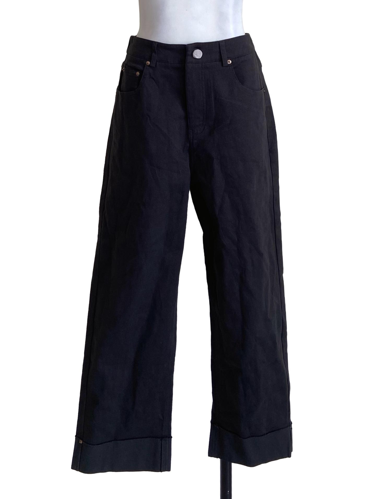 Black Herringbone Straight Jeans