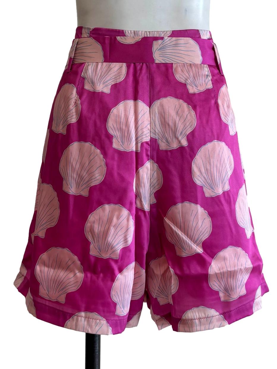 Magenta Pink Seashell Print Shorts