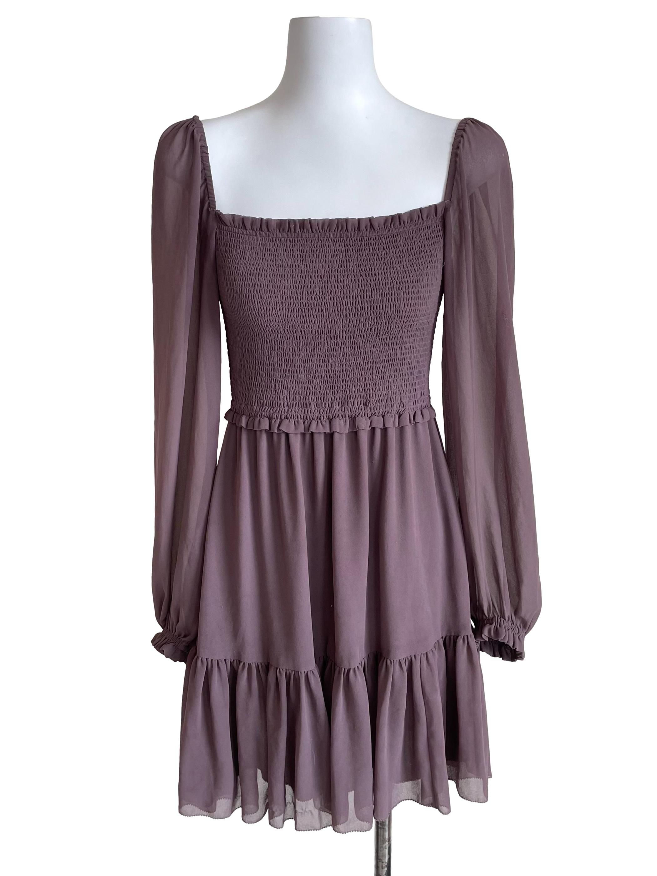 Mauve Purple Shirred Chiffon Dress