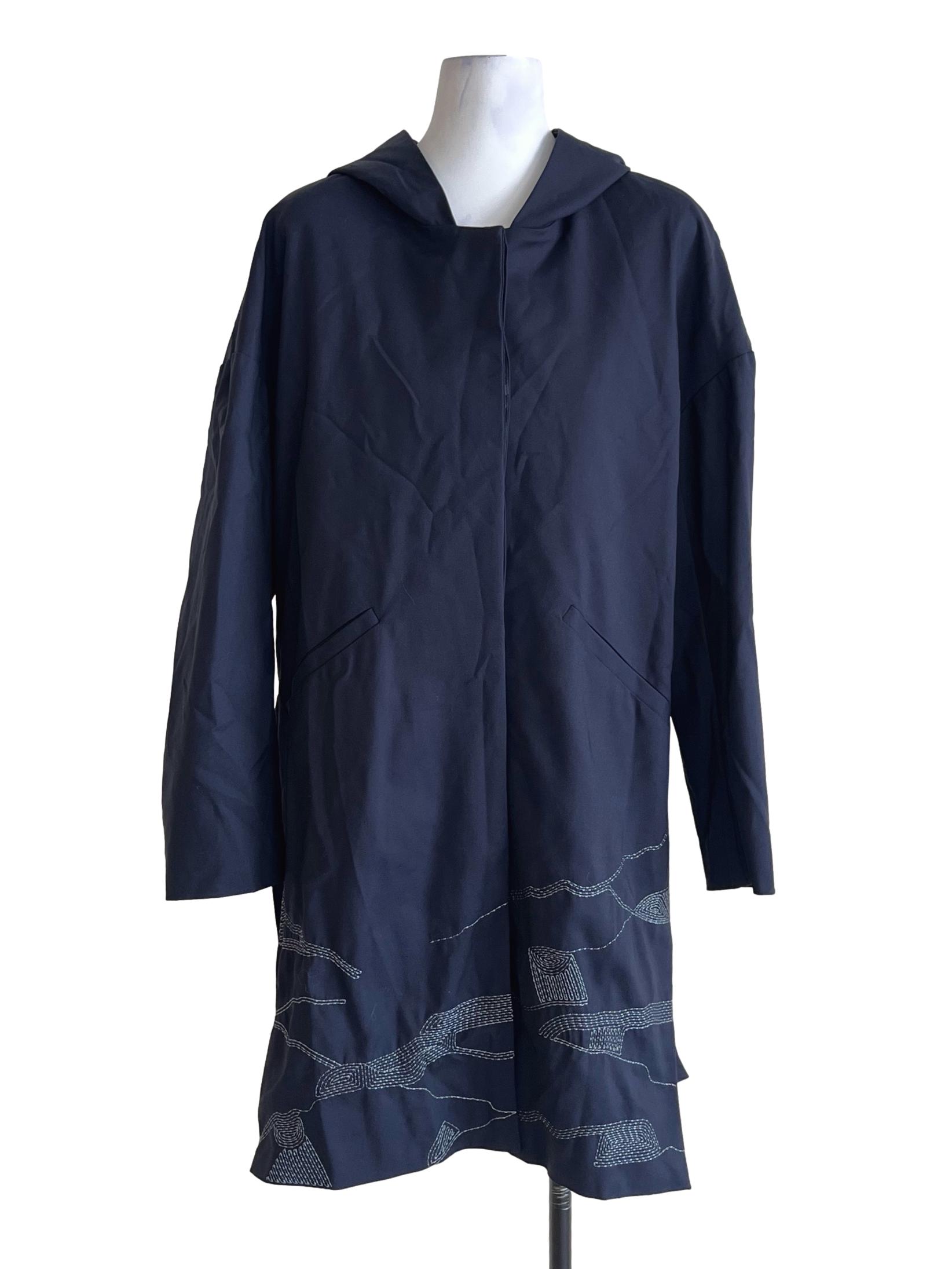 Denim Blue Hooded Long Jacket