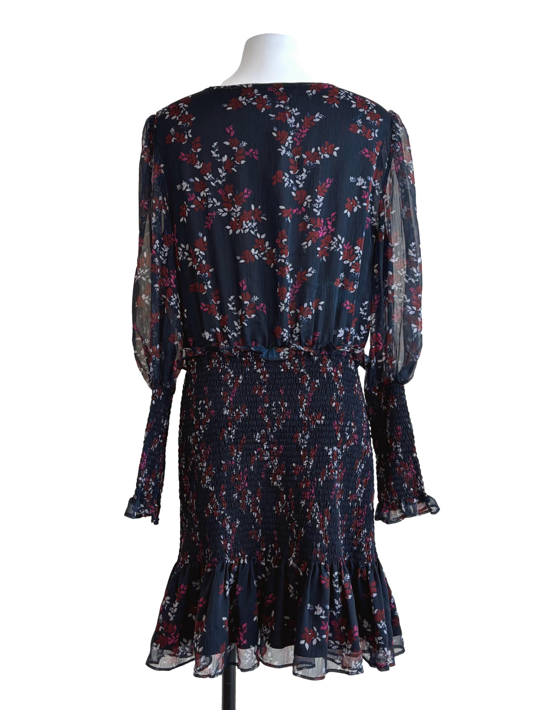 Blue Black Smocked Floral Dress