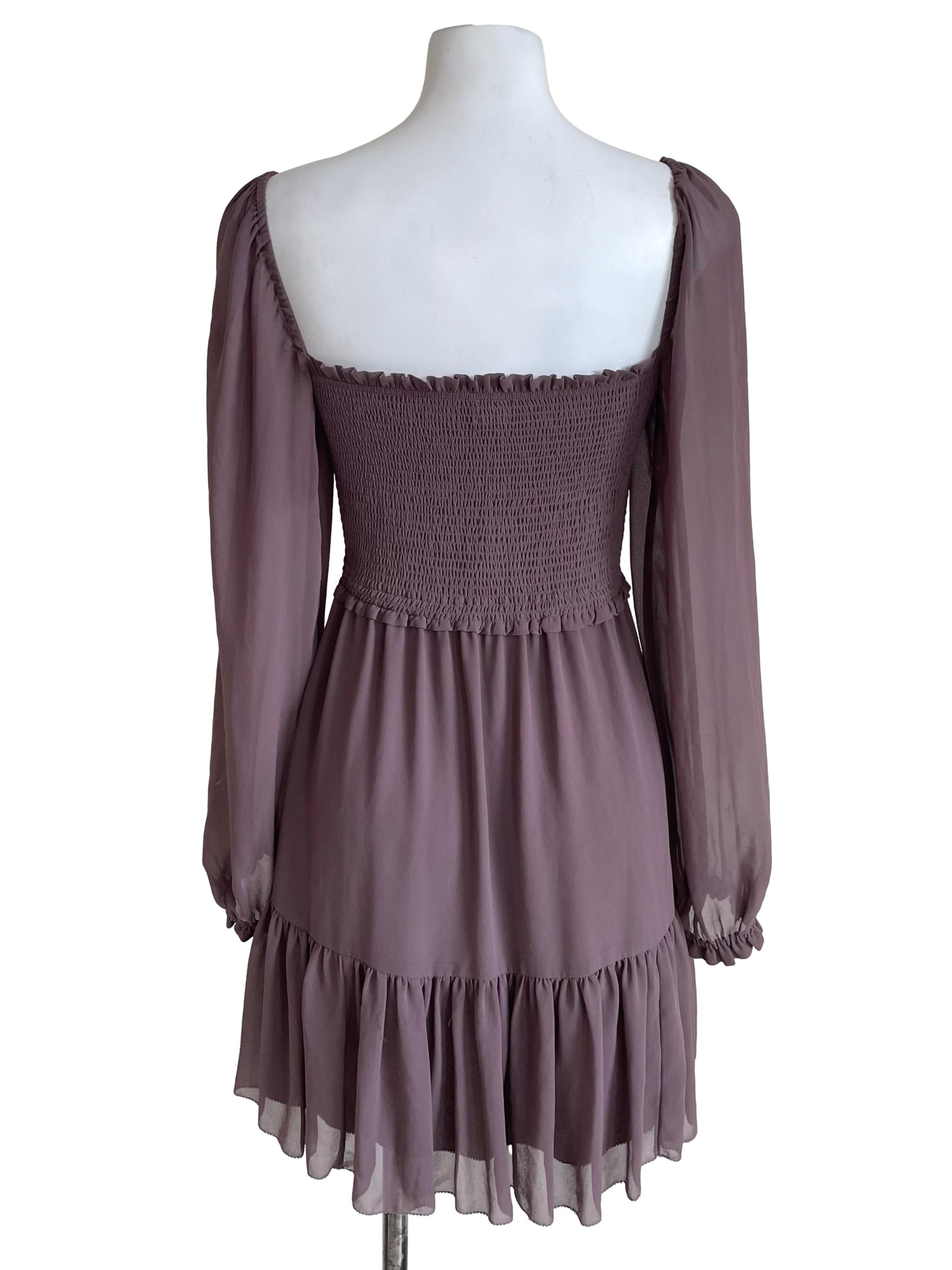 Mauve Purple Shirred Chiffon Dress