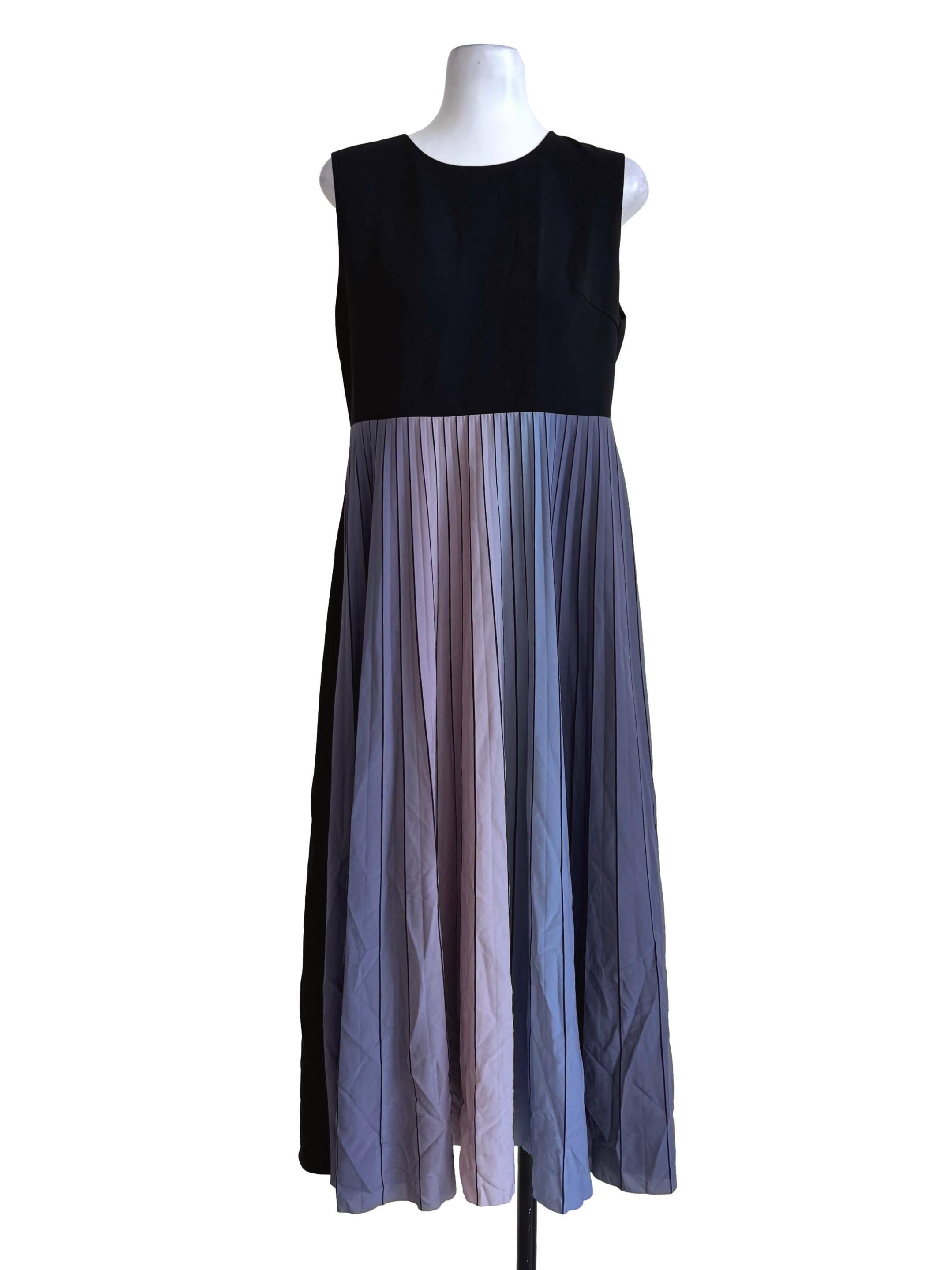 Monochrome Black Front Pleated Dress