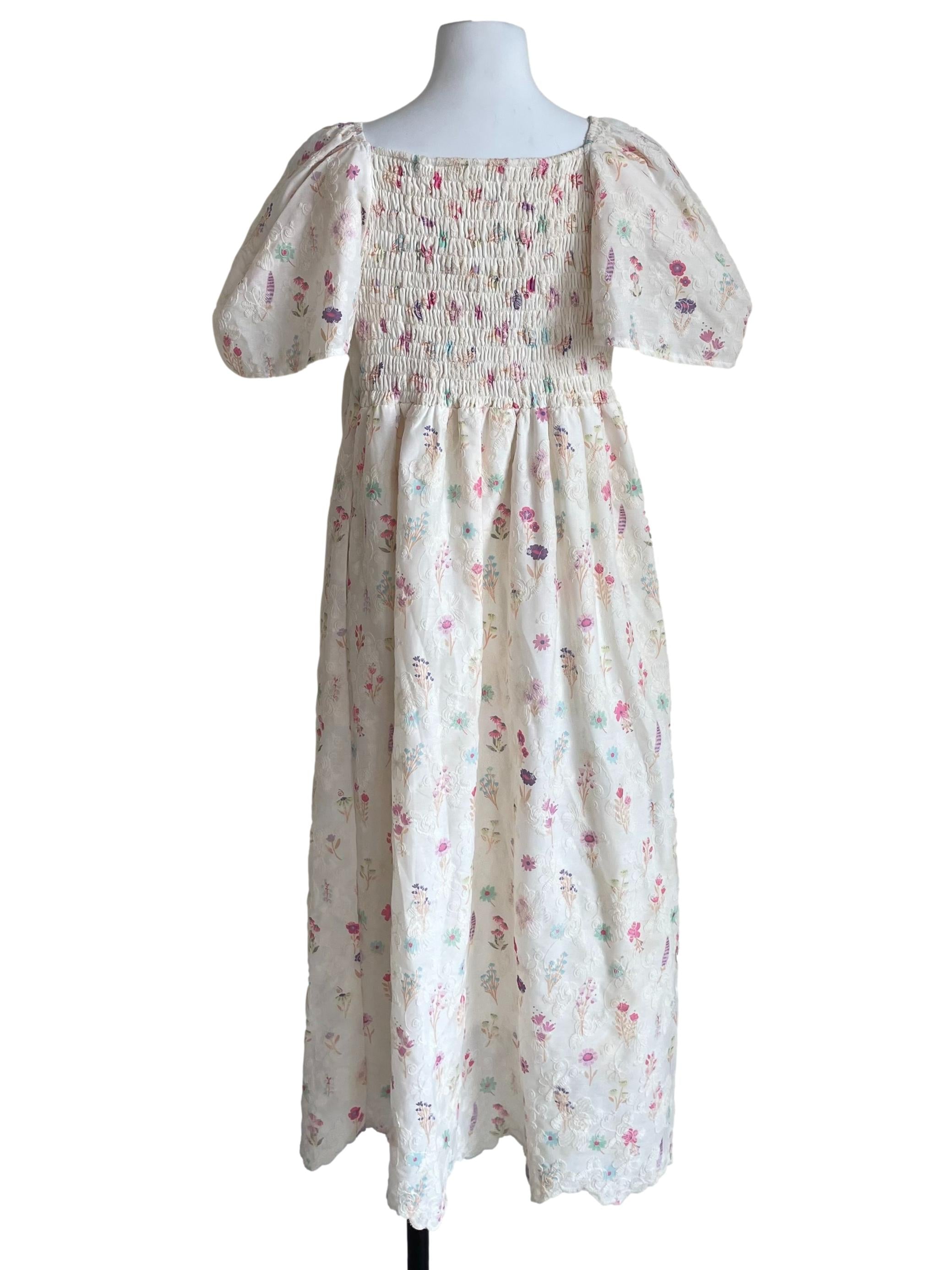 Ivory Butterfly Sleeves Floral Dress