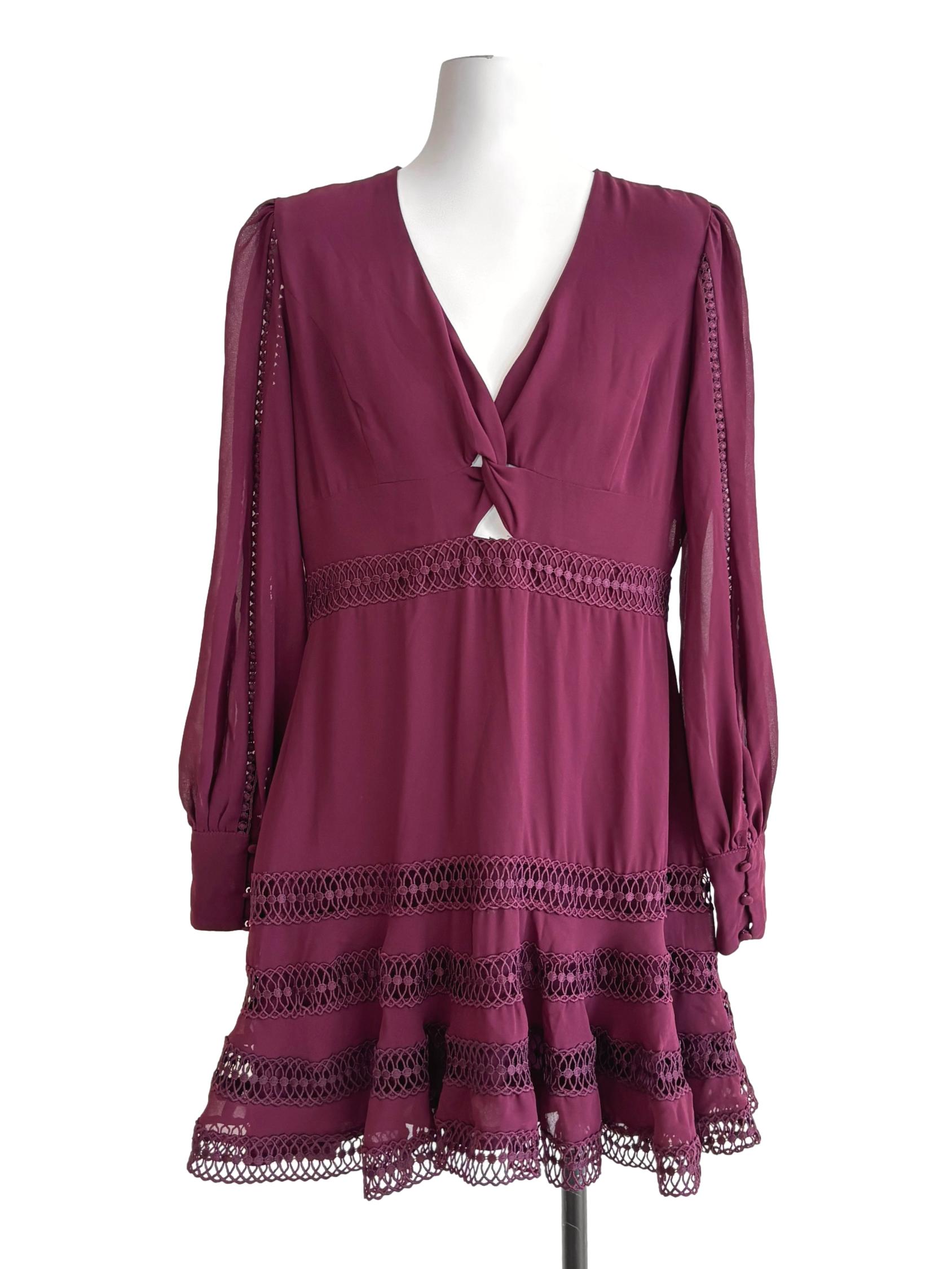 Wine Red Long Sleeve Mini Dress