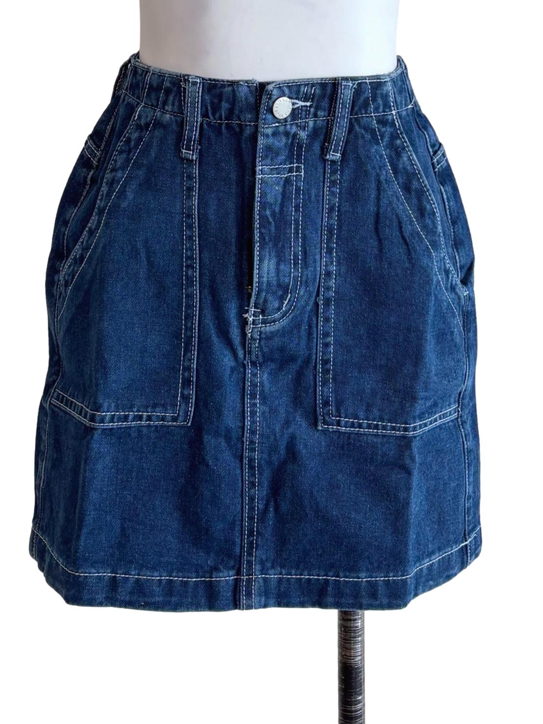 Blue Emmett Contrast Stitching Skirt