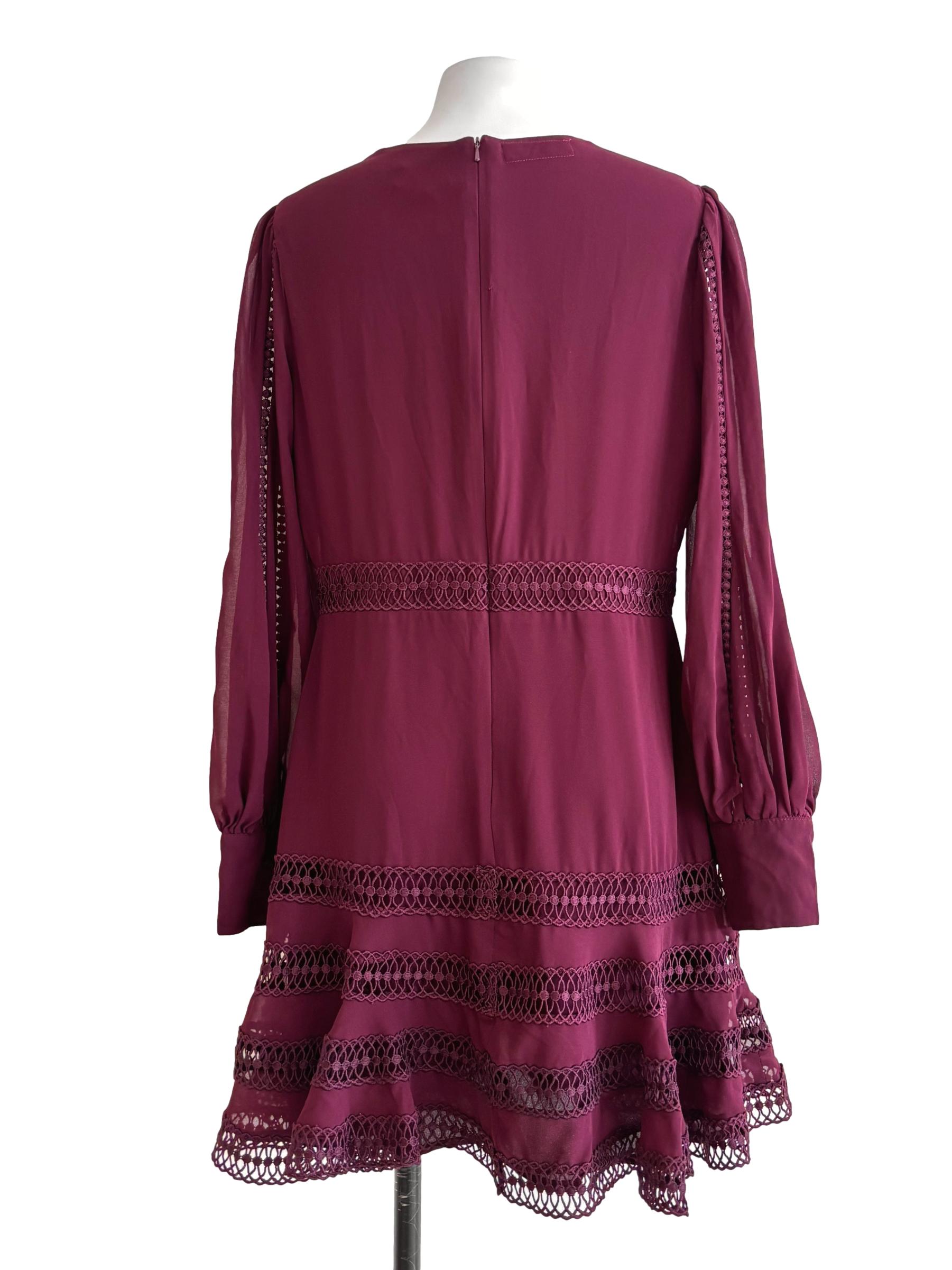 Wine Red Long Sleeve Mini Dress