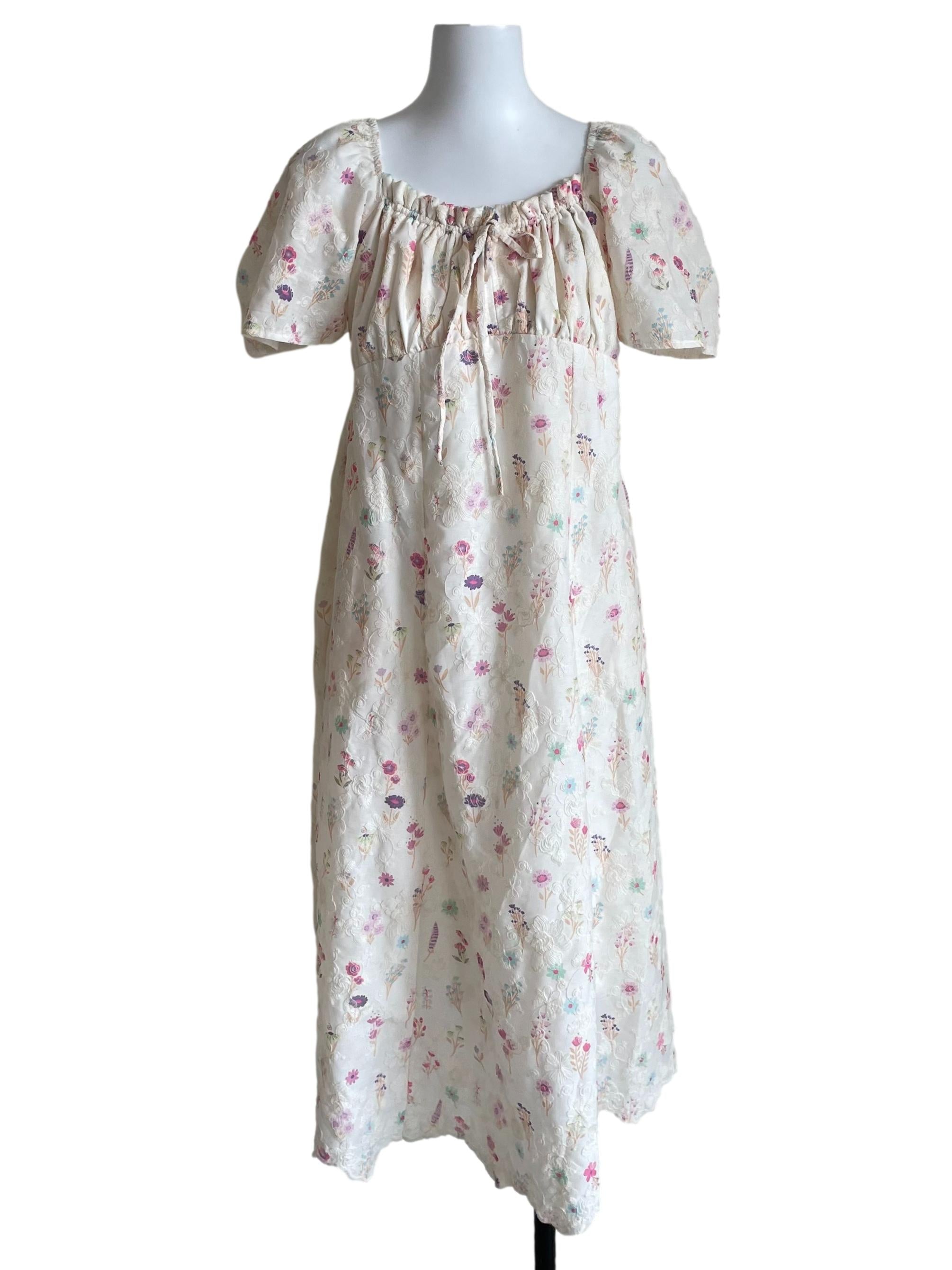 Ivory Butterfly Sleeves Floral Dress