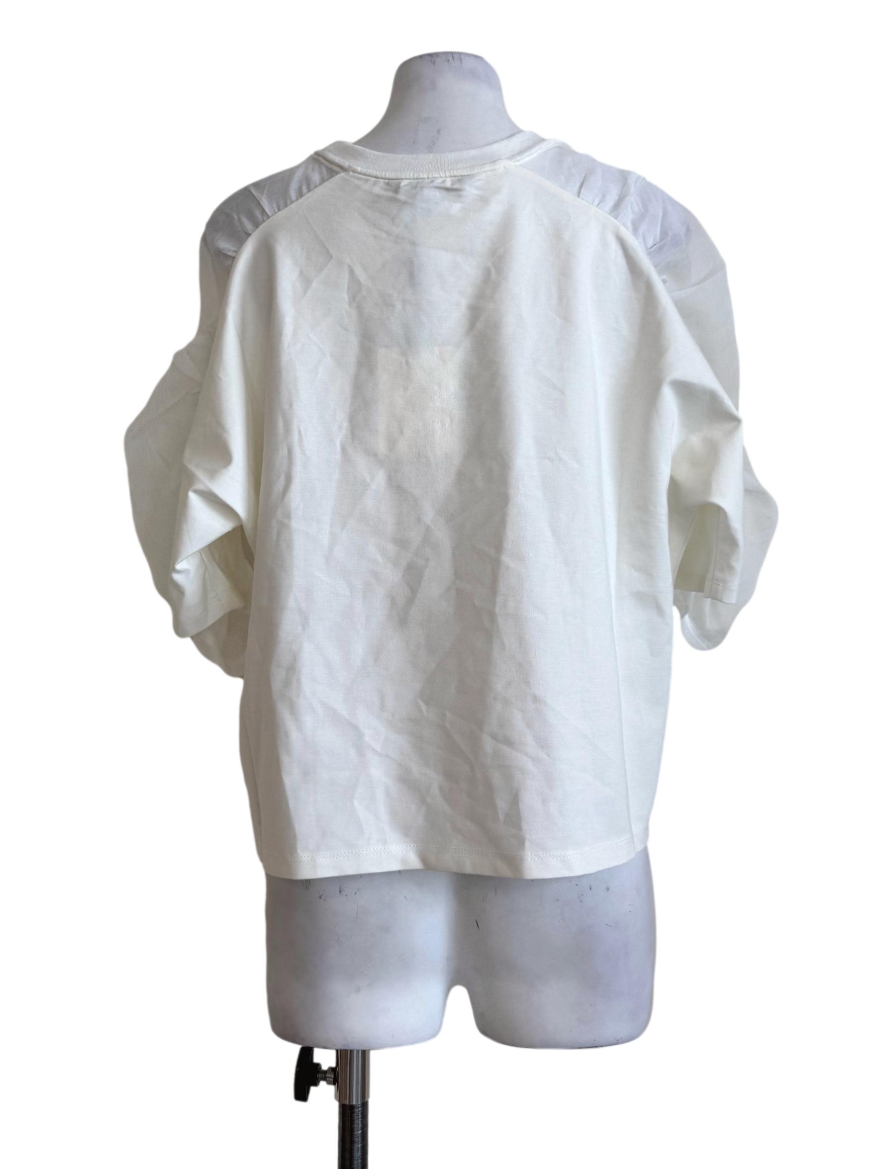 Powder White Ruched Sleeve Top