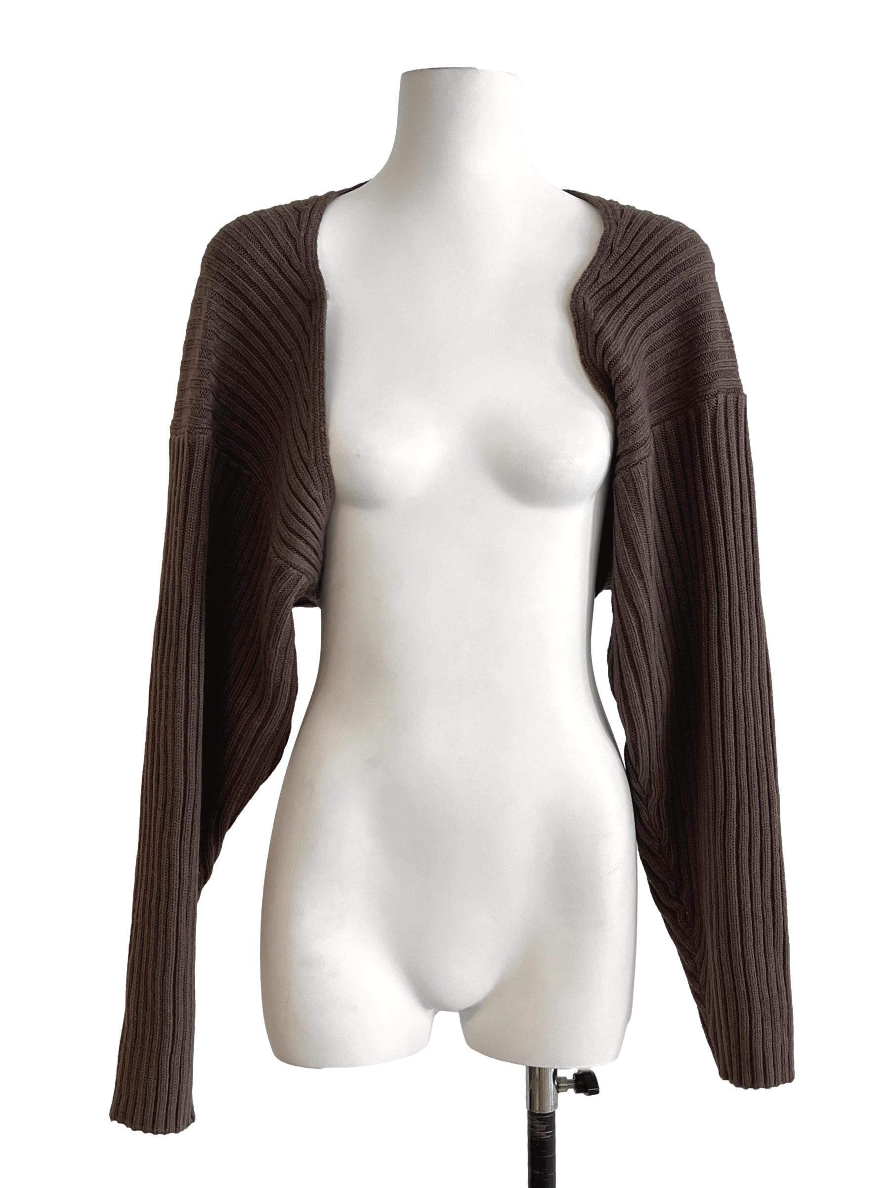 Walnut Brown Long Sleeve Cropped Cardigan