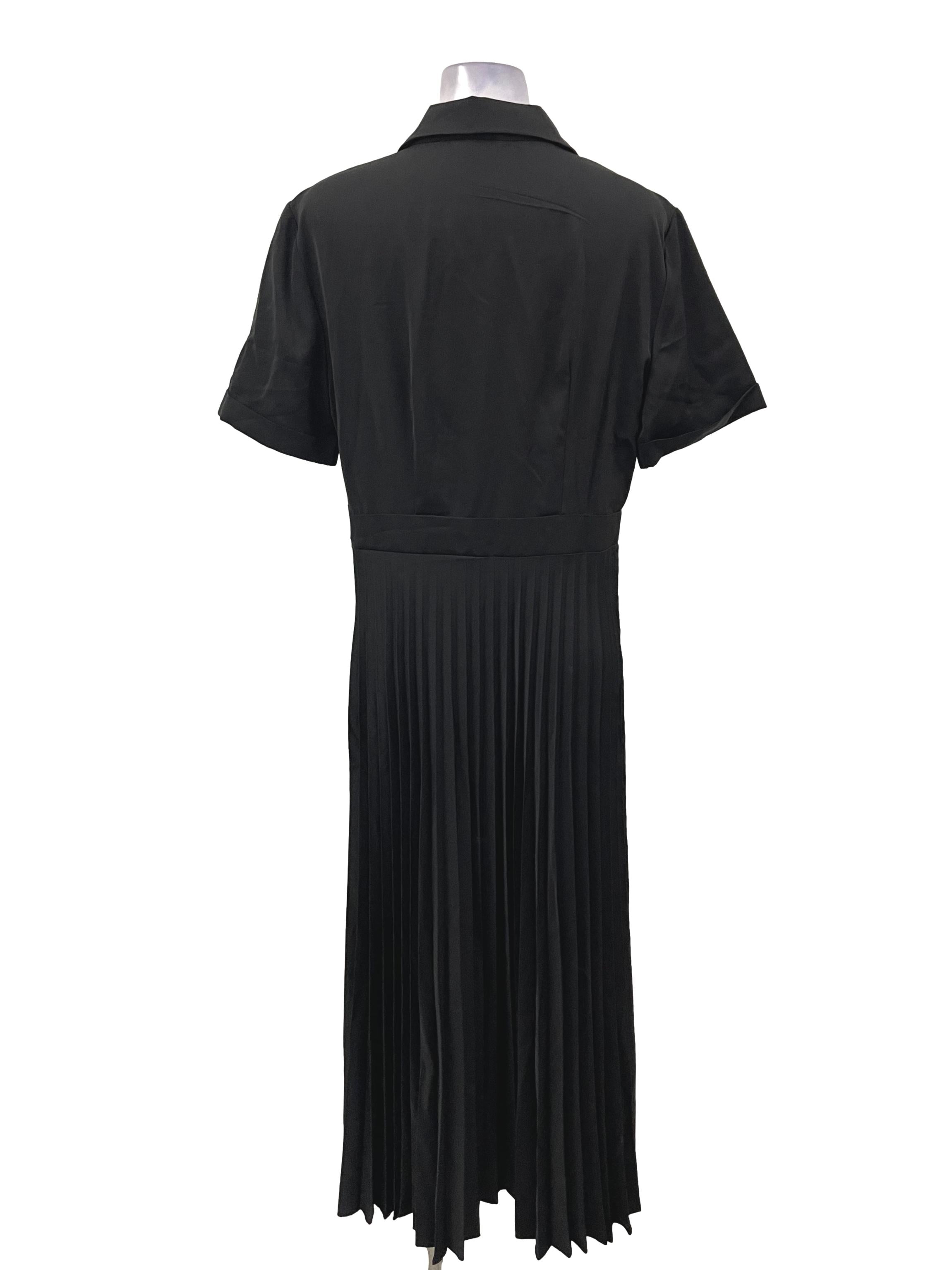 Black Pleated Collared Dress